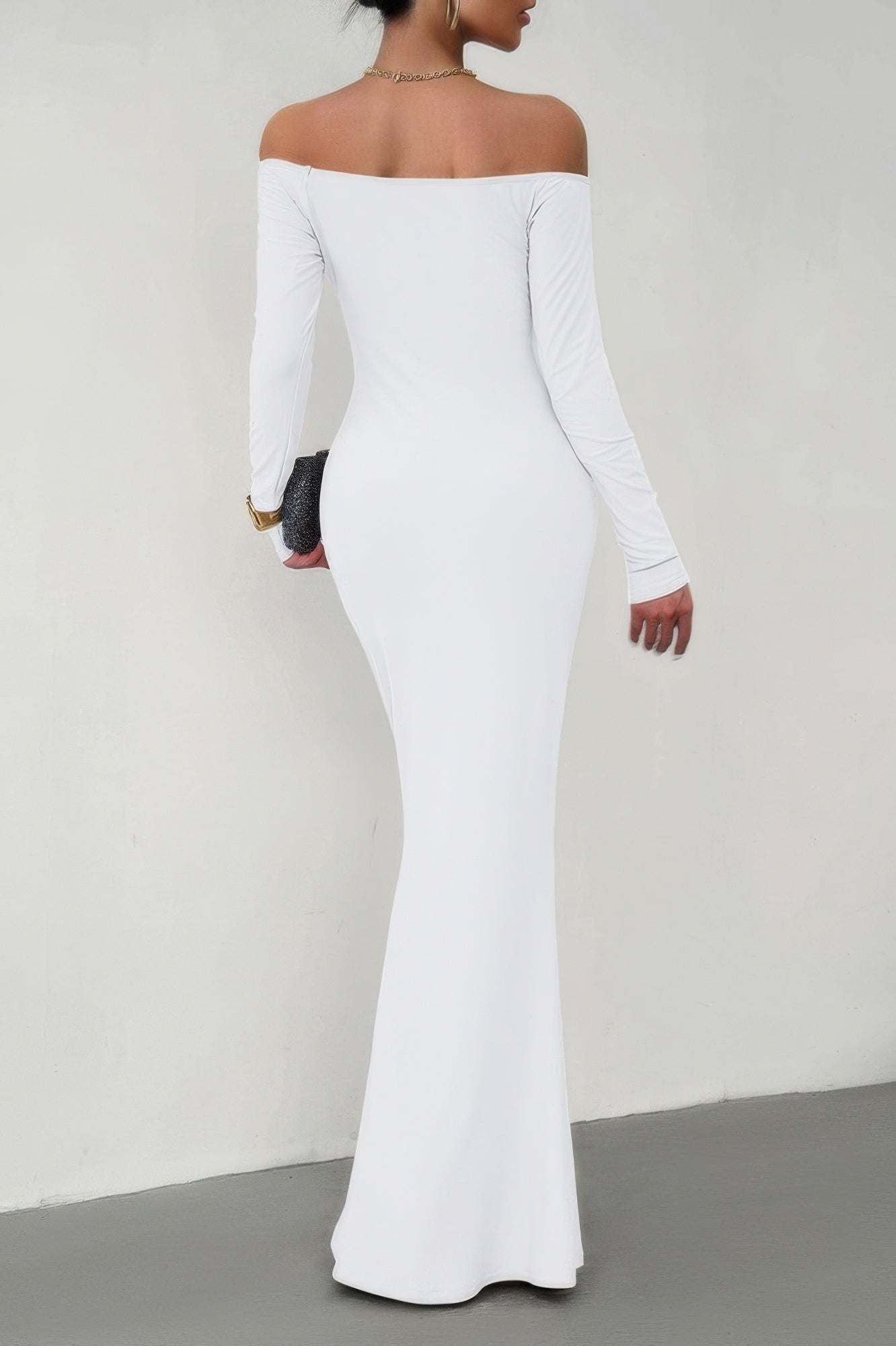 Solid Elastic Off Shoulder Bodycon Long Sleeve Dress - It's a Girly Place