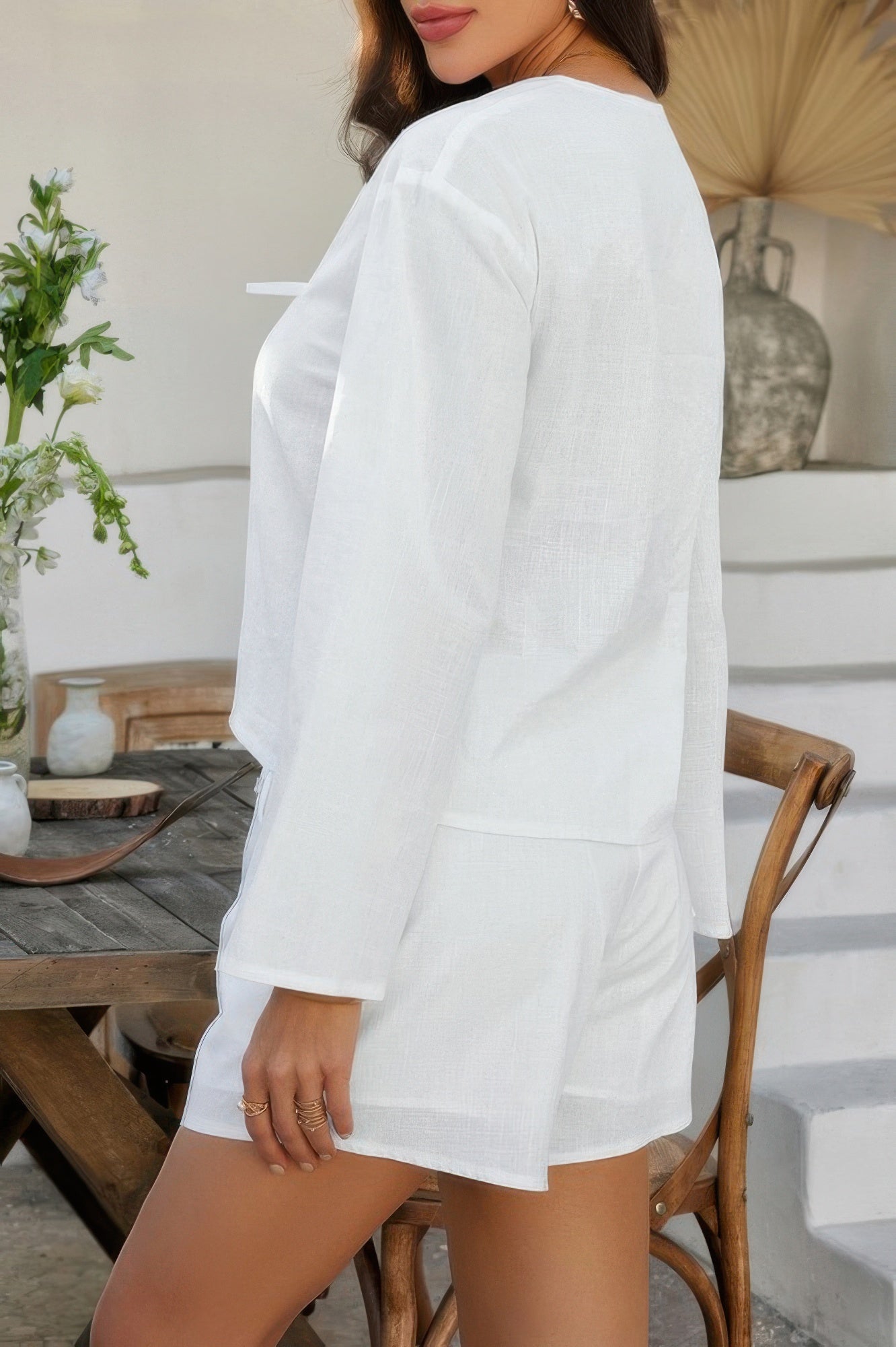 Two Pieces Tie Open Front V Neck Long Sleeve Sets - It's a Girly Place
