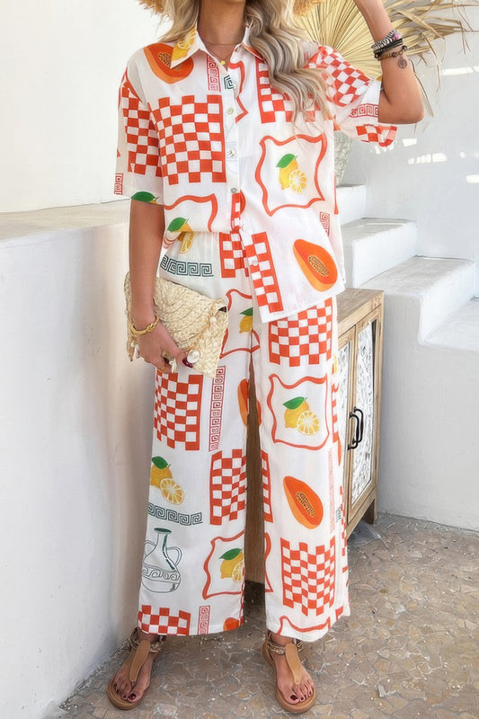 Two Pieces All Over Print Button Down Long Sets - It's a Girly Place