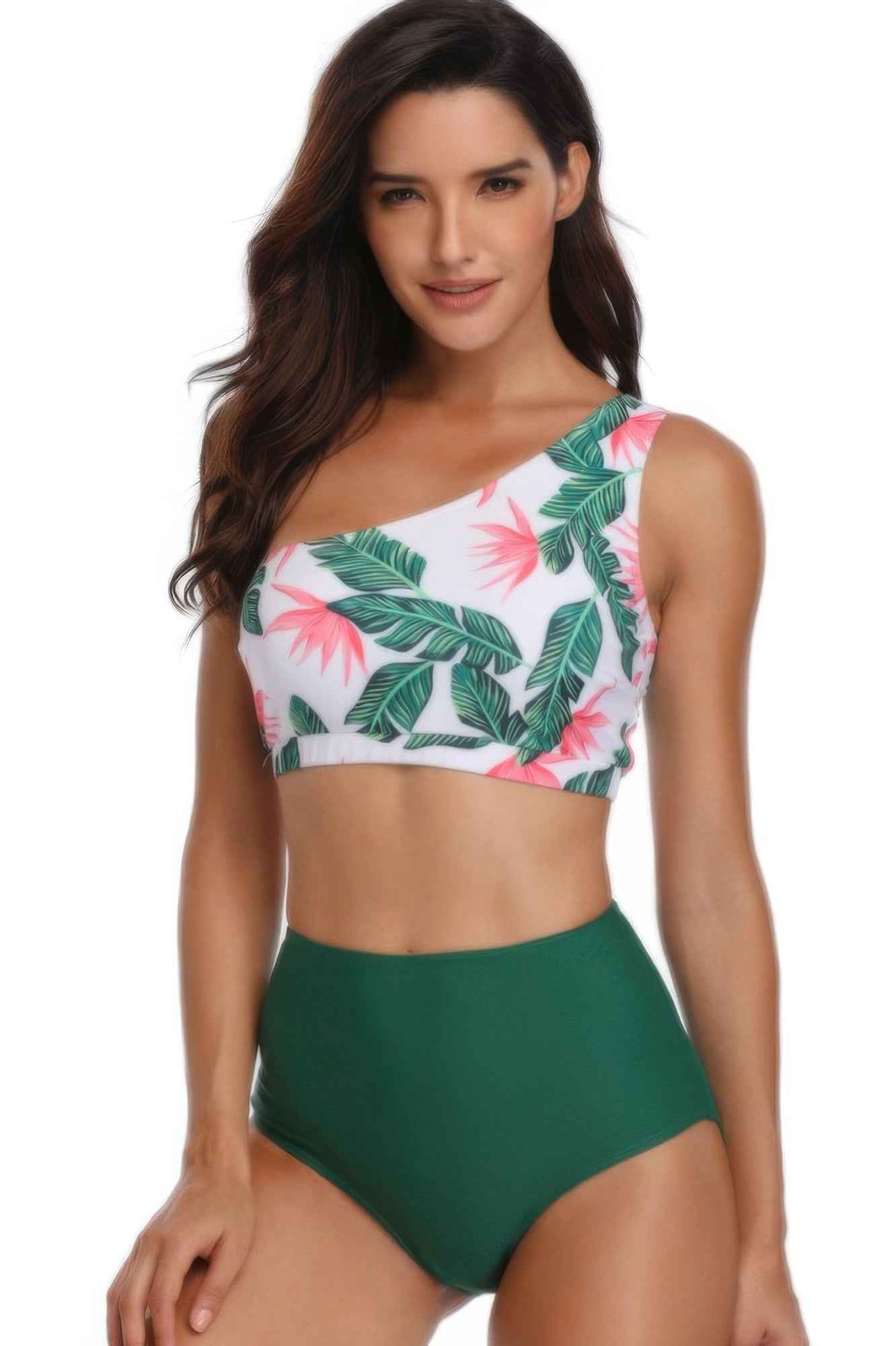 Two Pieces One Shoulder Printed Swimsuit