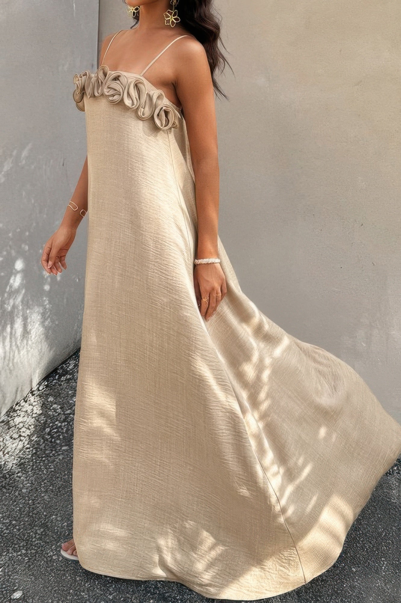 Flower Trim Off Shoulder Ruffled Backless Dress - It's a Girly Place