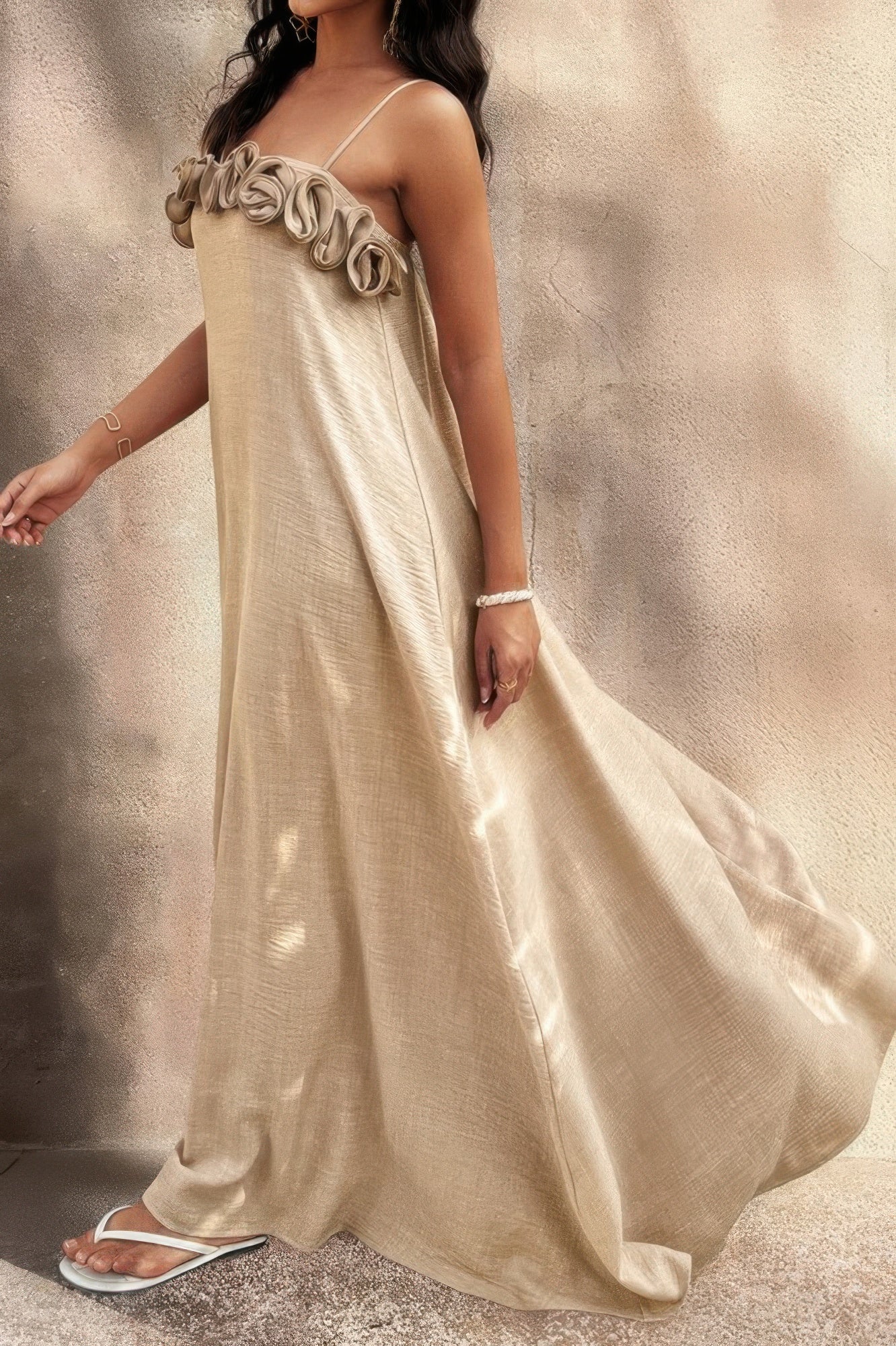 Flower Trim Off Shoulder Ruffled Backless Dress - It's a Girly Place