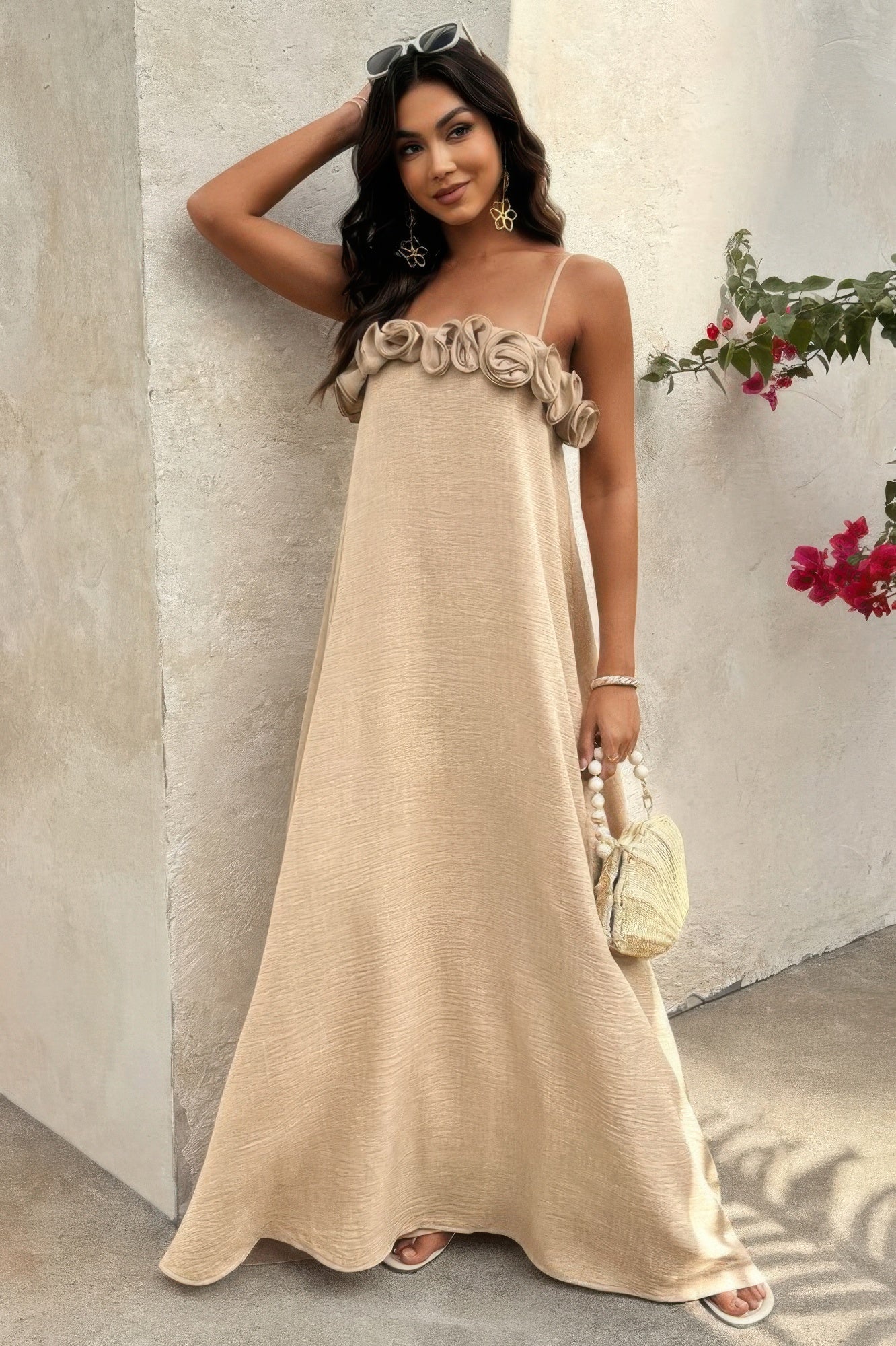 Flower Trim Off Shoulder Ruffled Backless Dress - It's a Girly Place