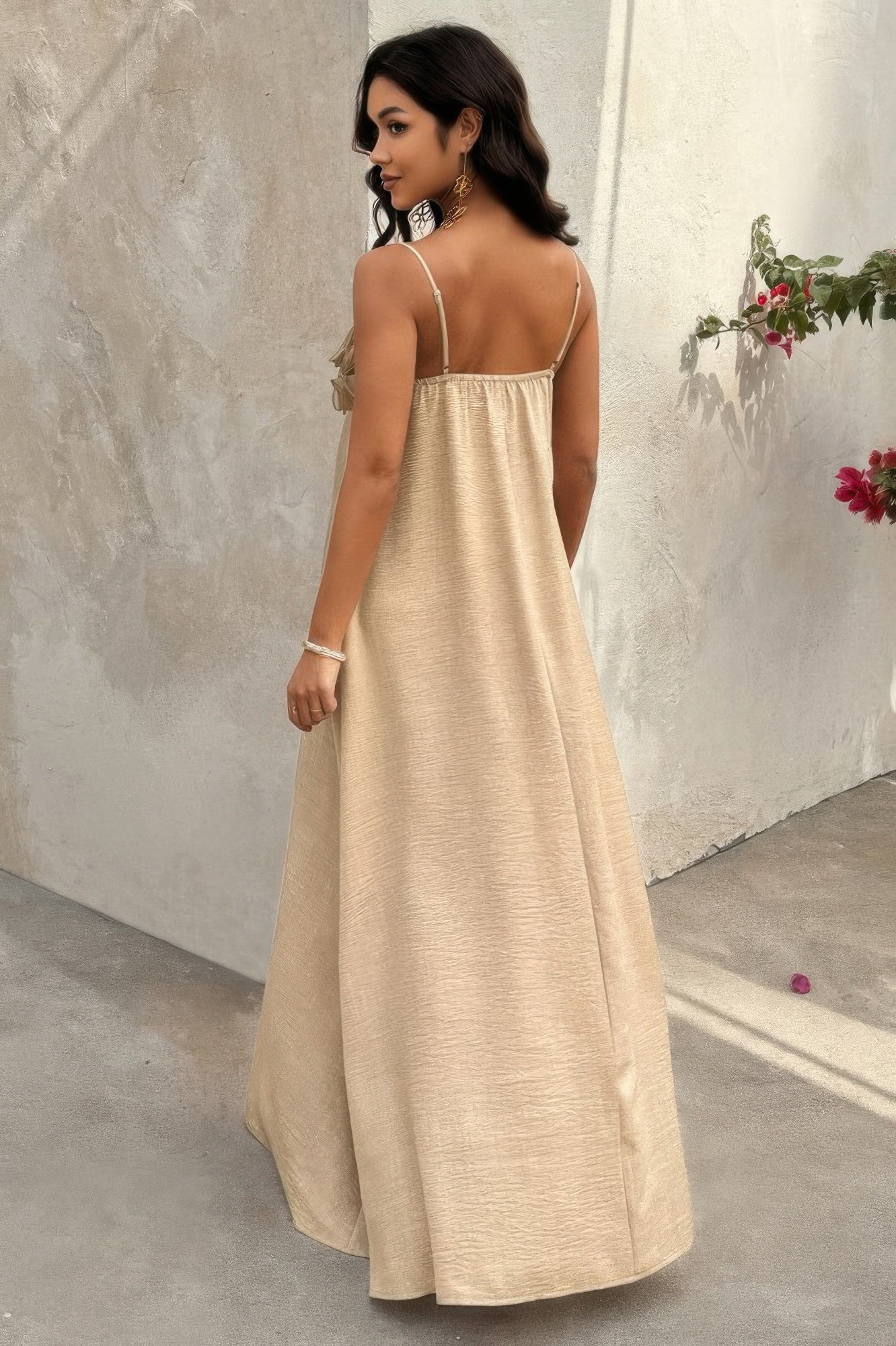 Flower Trim Off Shoulder Ruffled Backless Dress - It's a Girly Place