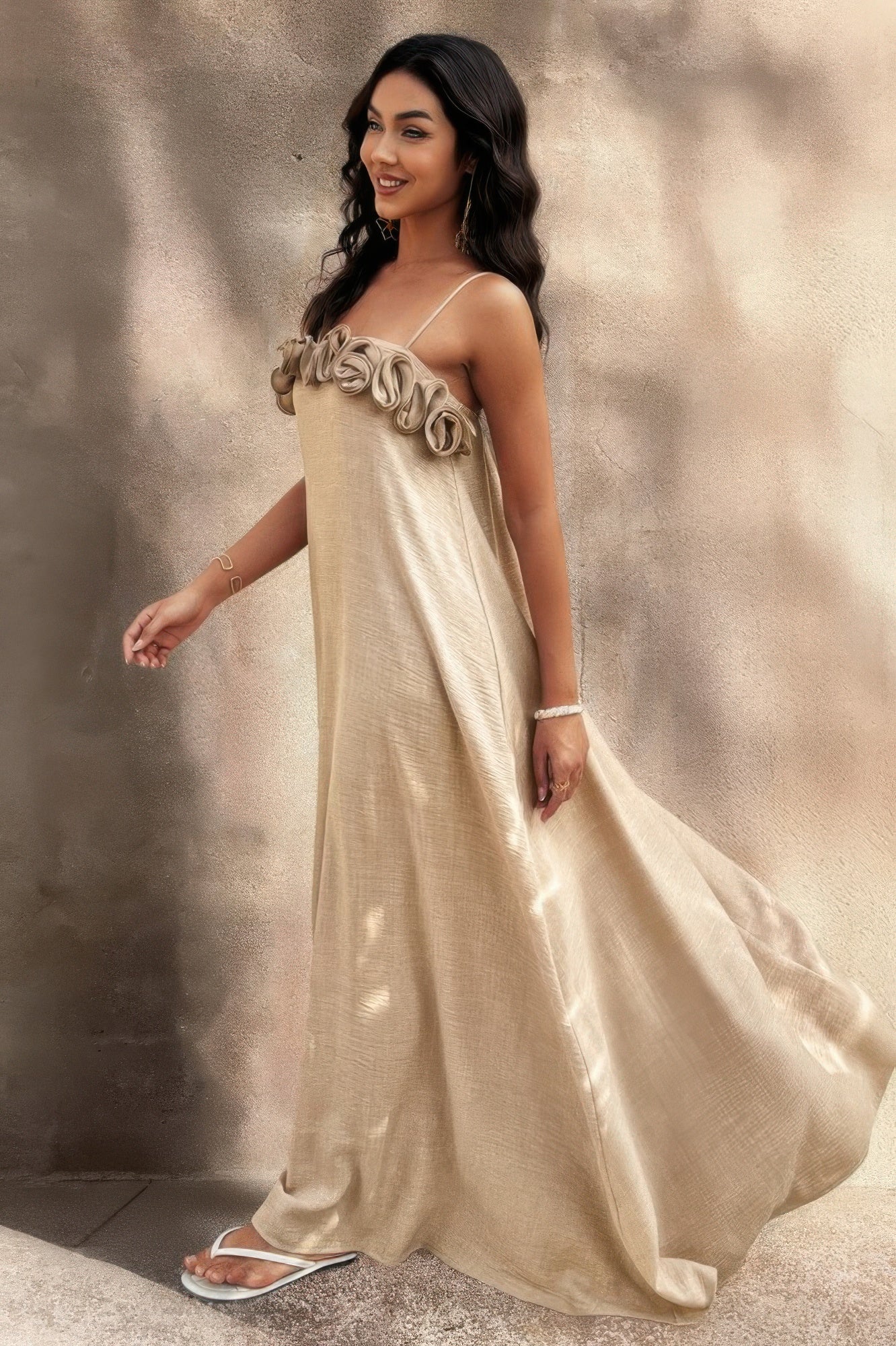 Flower Trim Off Shoulder Ruffled Backless Dress - It's a Girly Place