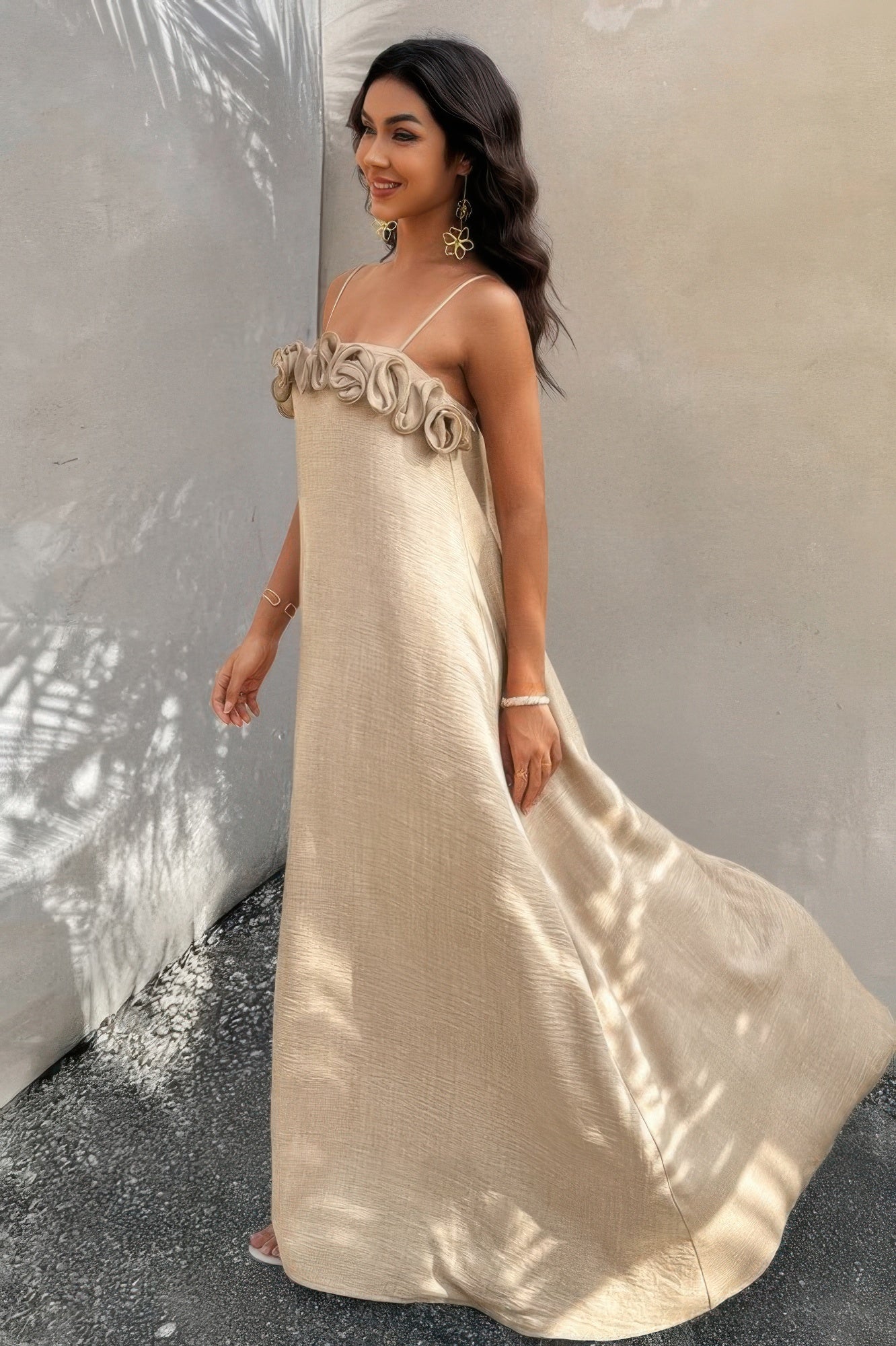 Flower Trim Off Shoulder Ruffled Backless Dress - It's a Girly Place