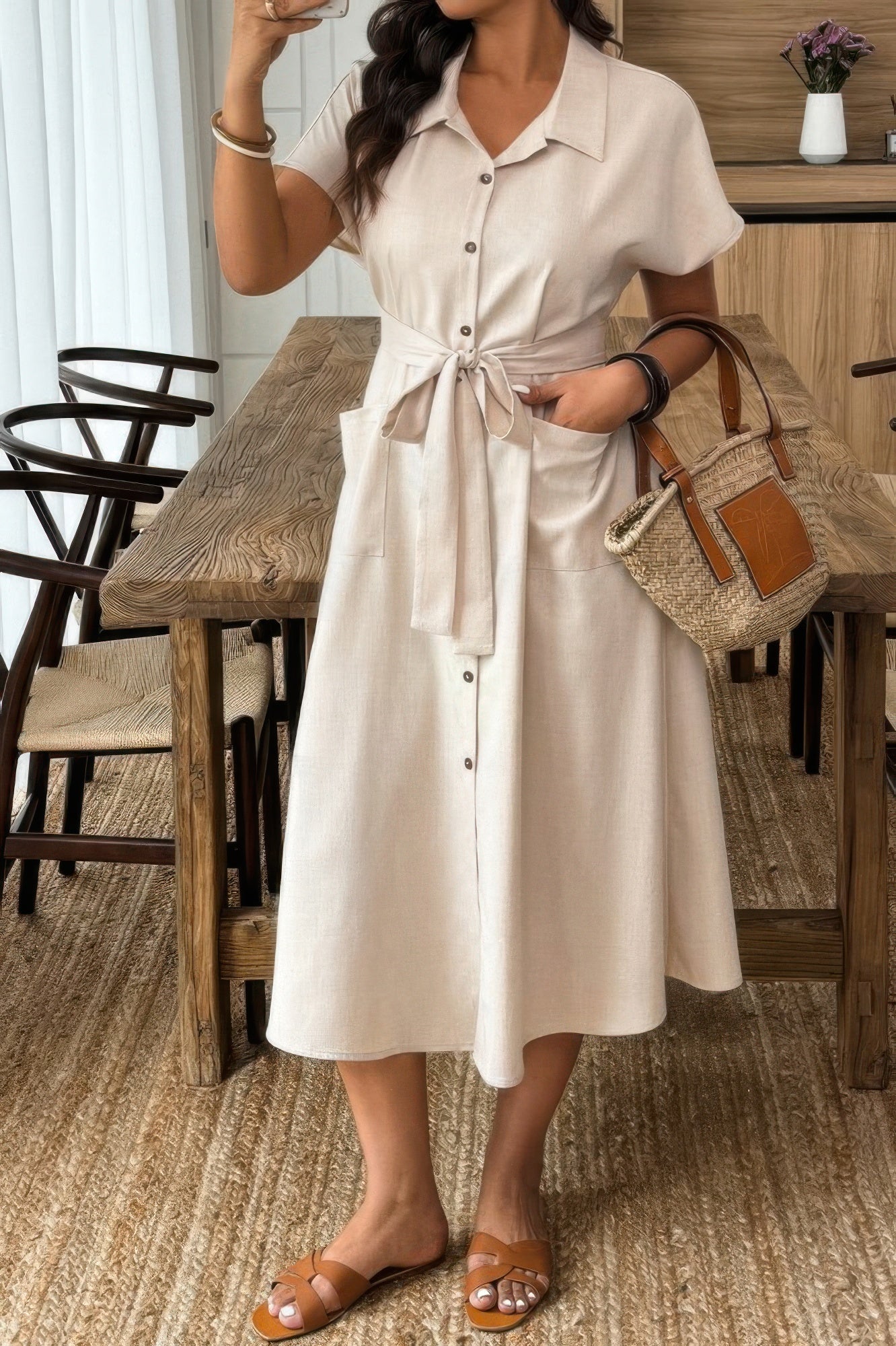 Plus Solid Button Down Straight Belted Shirt Dress - It's a Girly Place