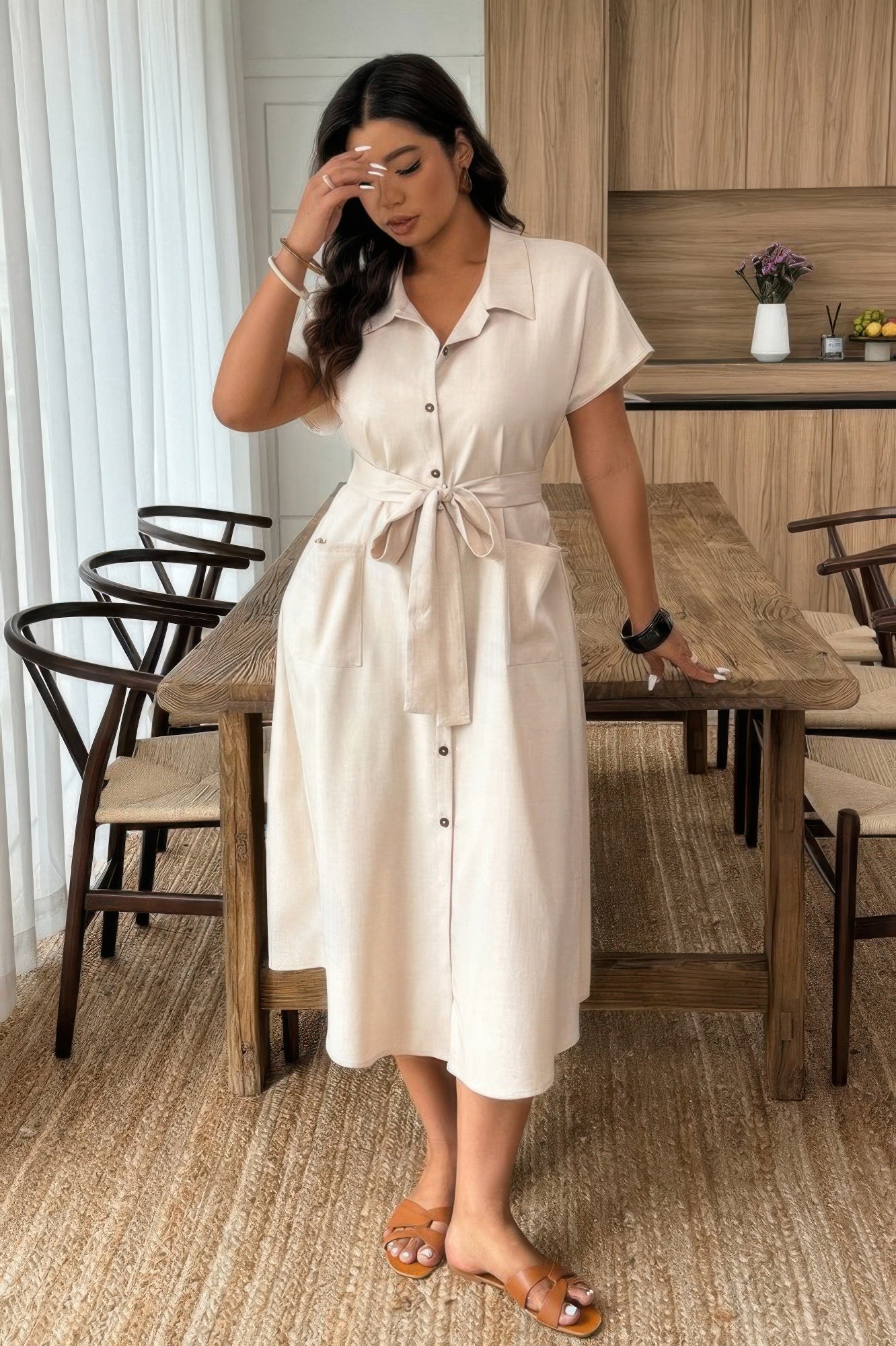 Plus Solid Button Down Straight Belted Shirt Dress - It's a Girly Place