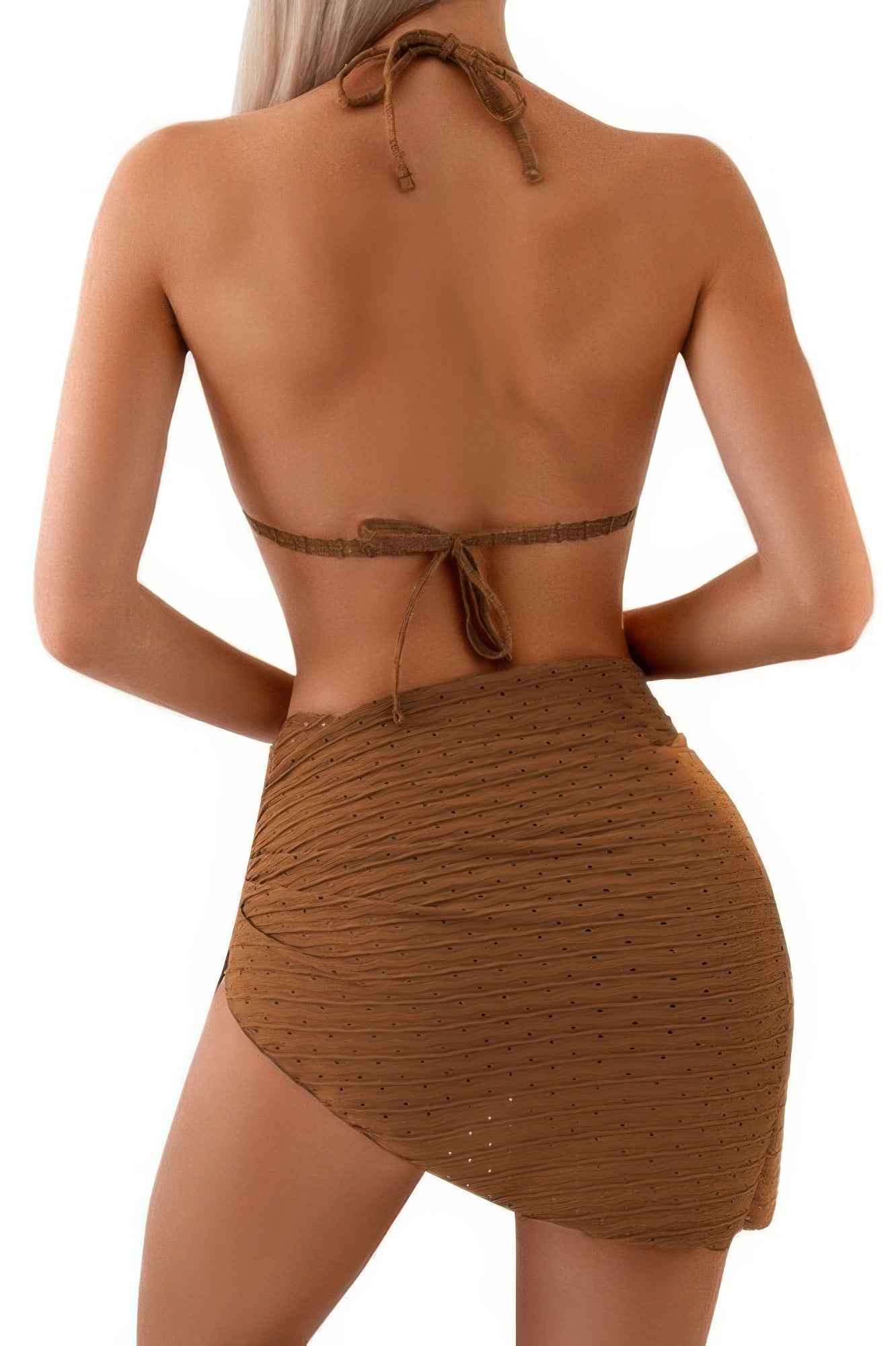 Halter Hollow Out Pleated Wrap Knot Bikini