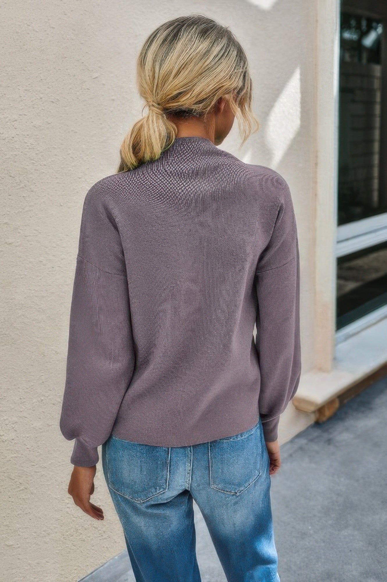 Drop Shoulder Solid Mock Neck Classic Knitted Sweater - It's a Girly Place