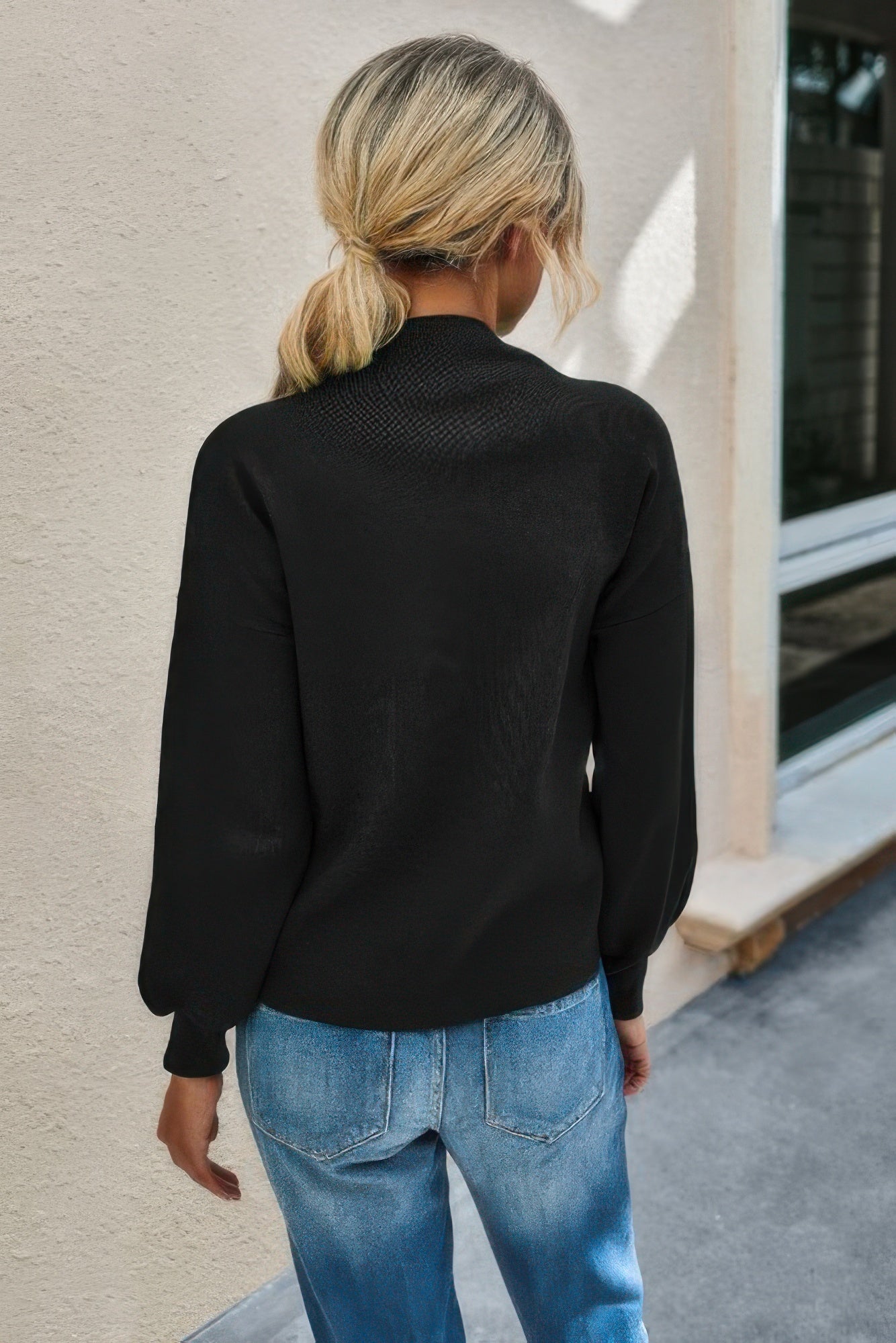 Drop Shoulder Solid Mock Neck Classic Knitted Sweater - It's a Girly Place