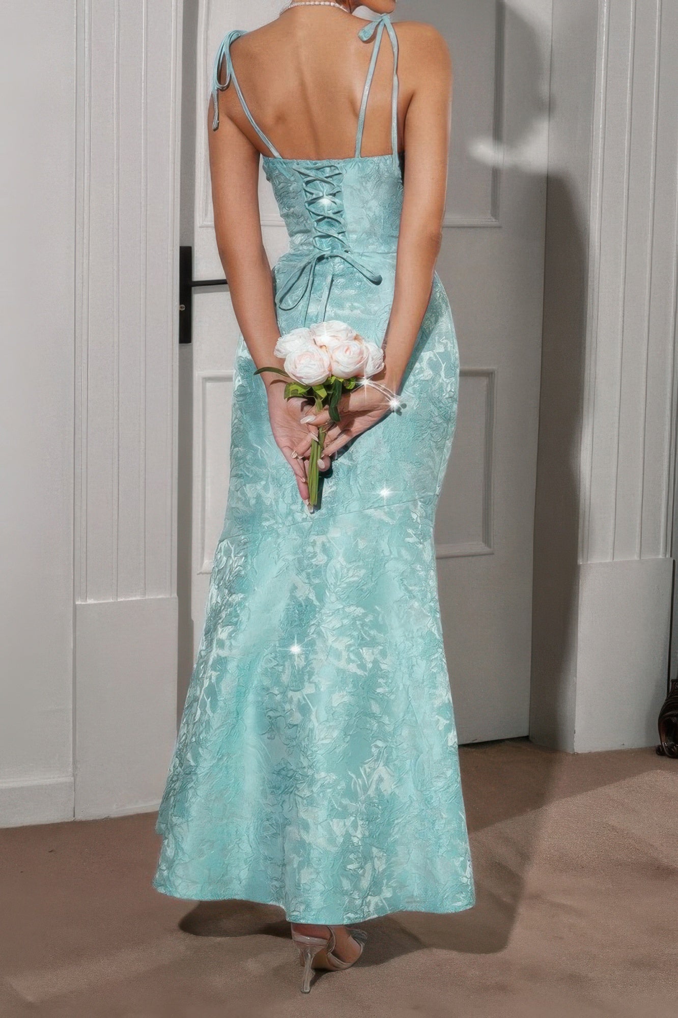 Solid Floral Jacquard Satin Prom Full Dress - It's a Girly Place