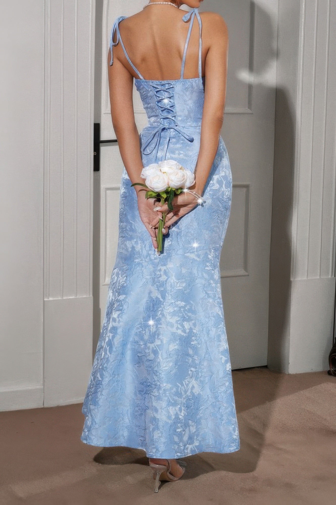 Solid Floral Jacquard Satin Prom Full Dress - It's a Girly Place