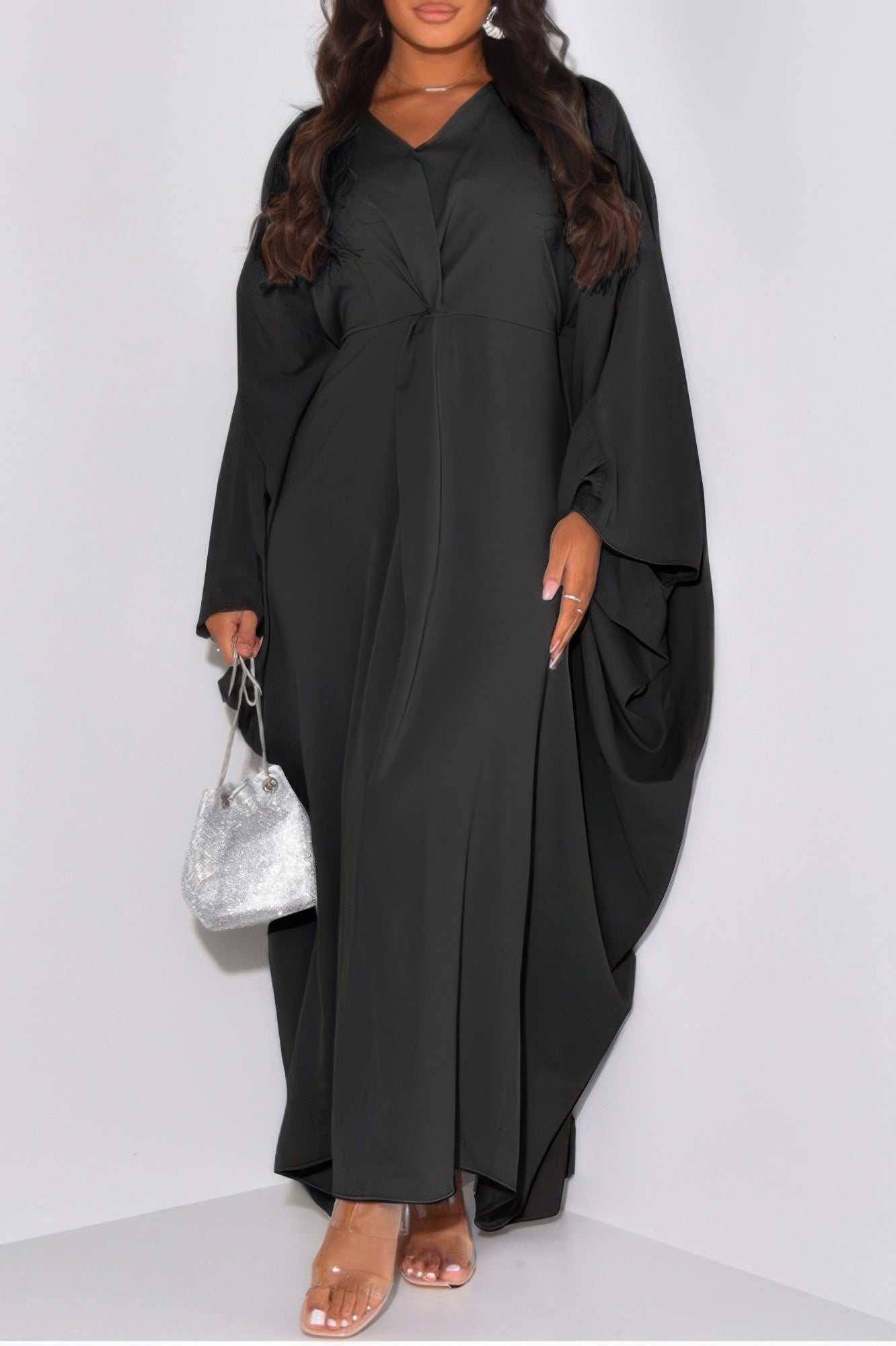 Plain V Neck Loose Fit Shift Maxi Dress - It's a Girly Place