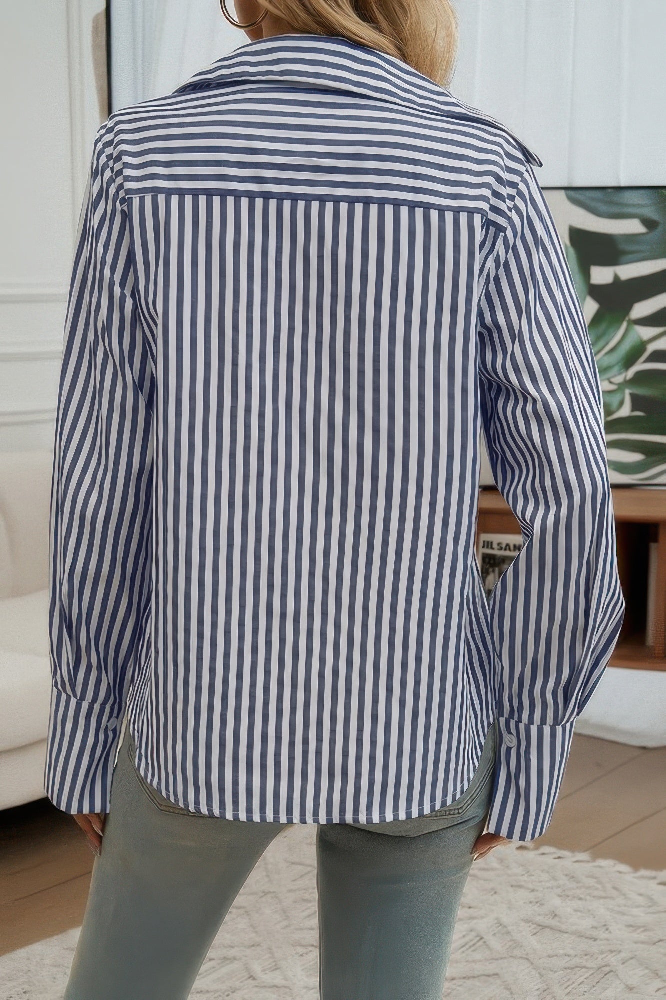 Strip Pocket Button Front Open Loose Blouse - It's a Girly Place