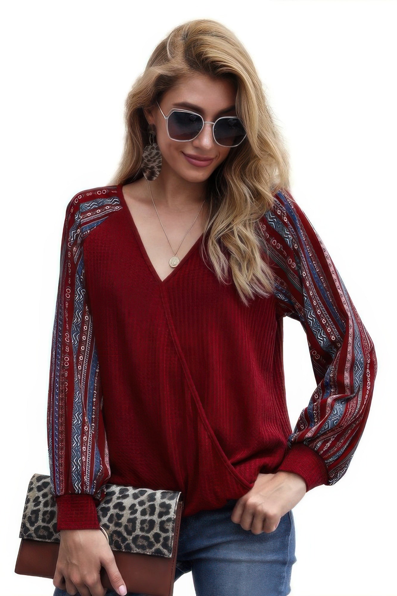 Color Block Deep V Neck Raglan Sleeve Wrap Top - It's a Girly Place