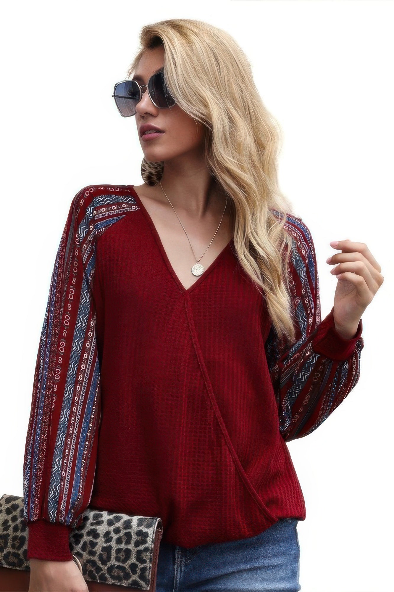 Color Block Deep V Neck Raglan Sleeve Wrap Top - It's a Girly Place