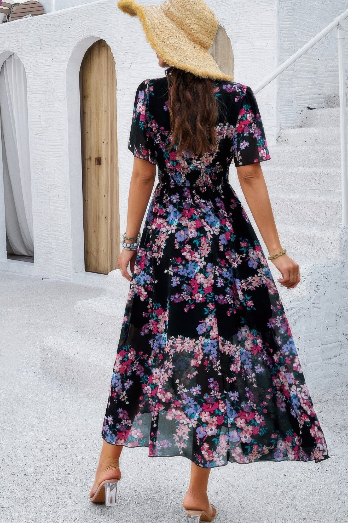 Boho Floral Print High Waist Band Fit Lined Dress - It's a Girly Place