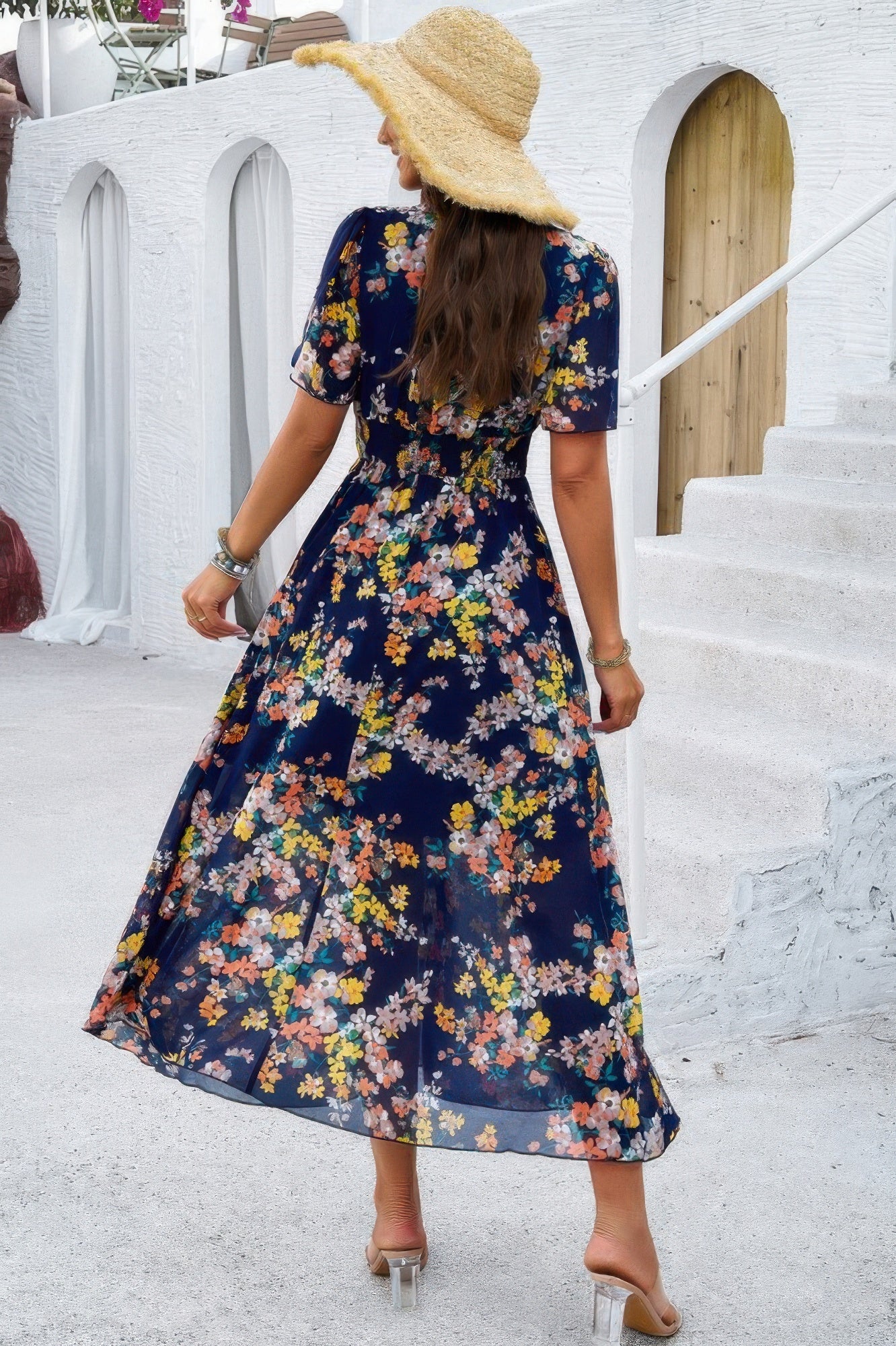 Boho Floral Print High Waist Band Fit Lined Dress - It's a Girly Place