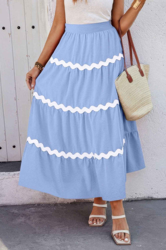 Waves Print Pleated Elastic Waist Band Skirt