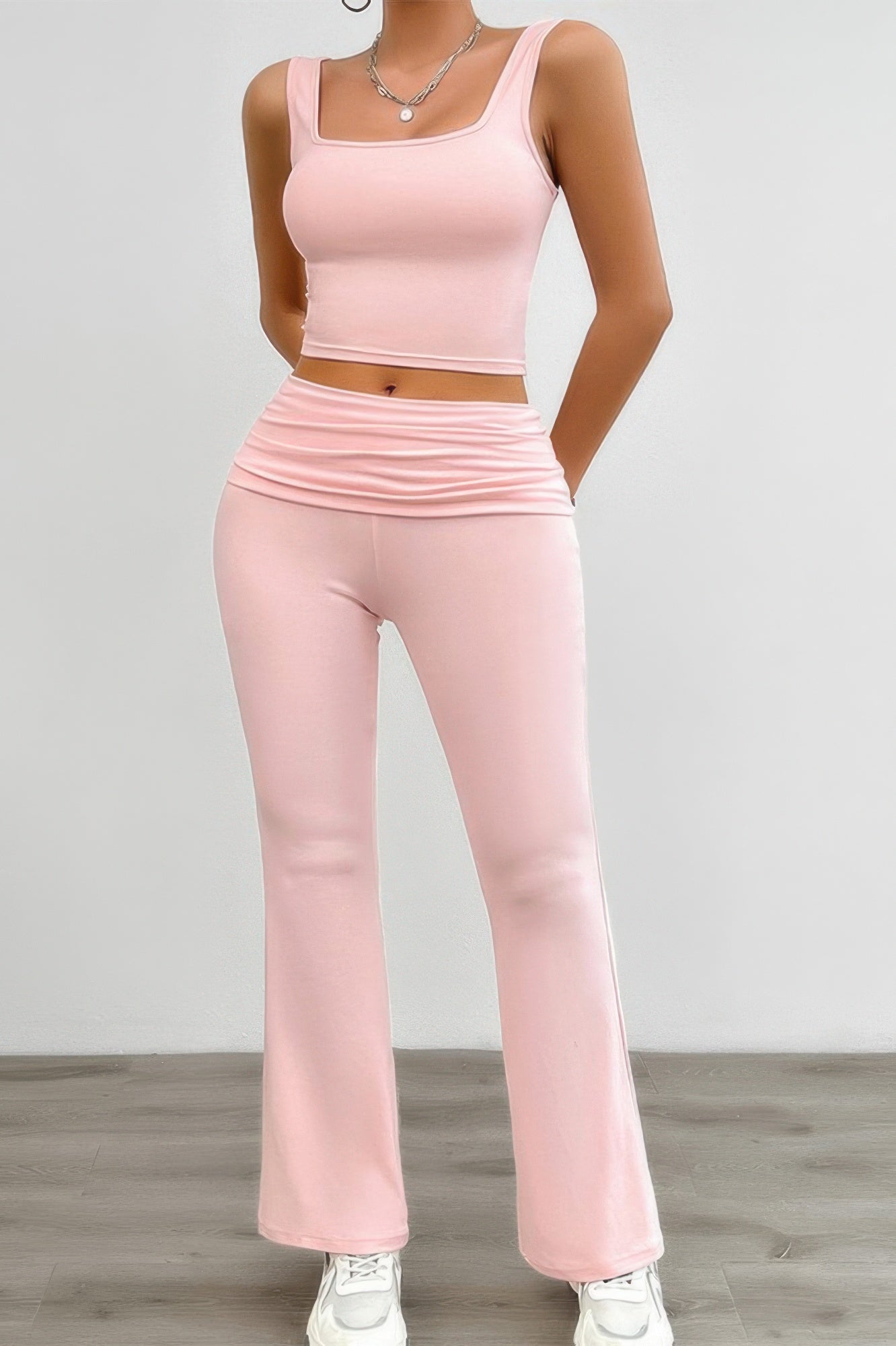 Two Pieces Square Neck Ruched Sleeveless Sets - It's a Girly Place