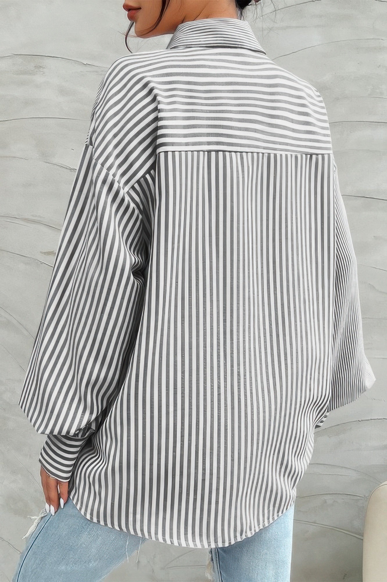 Stripe Print Button Down Long Sleeve Collar Shirt - It's a Girly Place