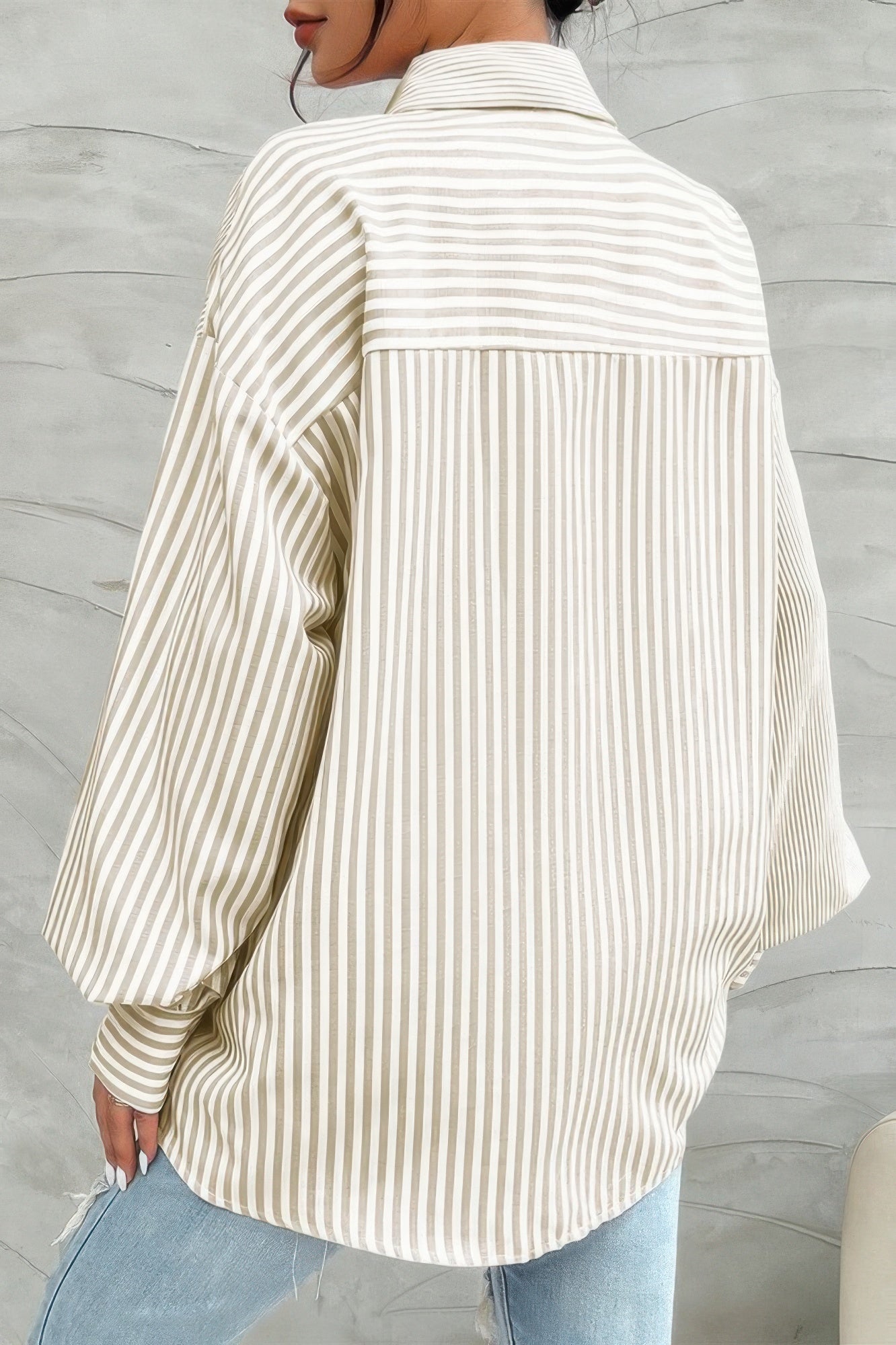 Stripe Print Button Down Long Sleeve Collar Shirt - It's a Girly Place