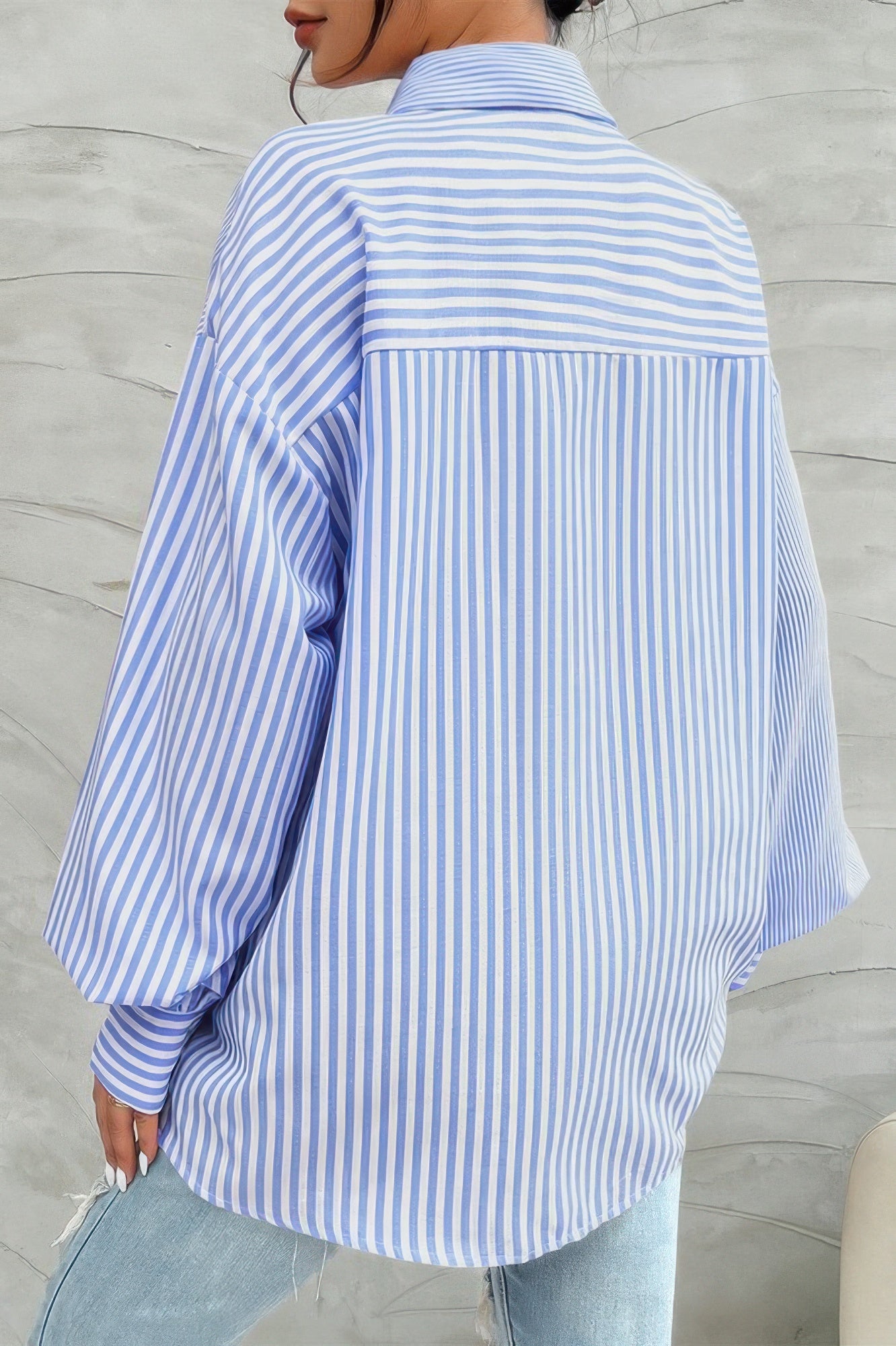 Stripe Print Button Down Long Sleeve Collar Shirt - It's a Girly Place