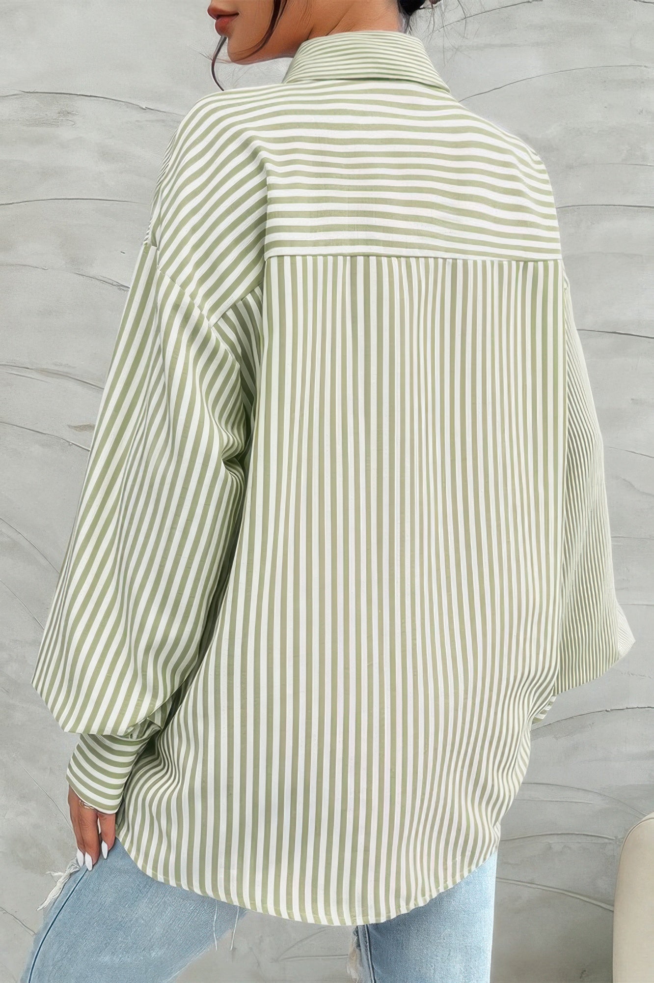 Stripe Print Button Down Long Sleeve Collar Shirt - It's a Girly Place