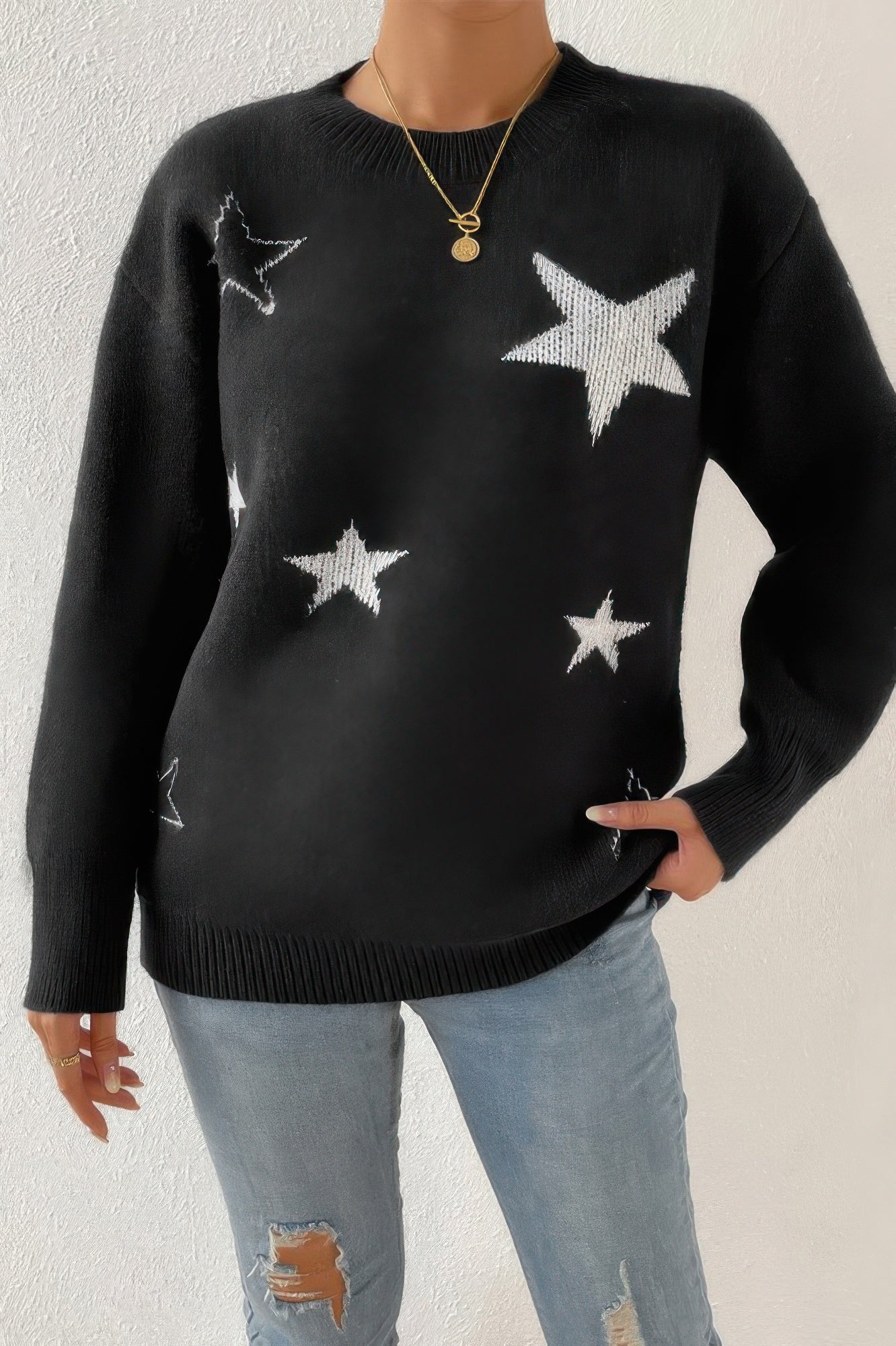Star Print Knit Lose Fit Sweater - It's a Girly Place
