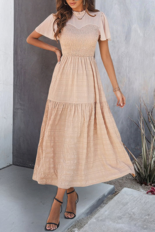 Ruffle Sleeve And Hem Top Shirred Crew Neck Dress - It's a Girly Place