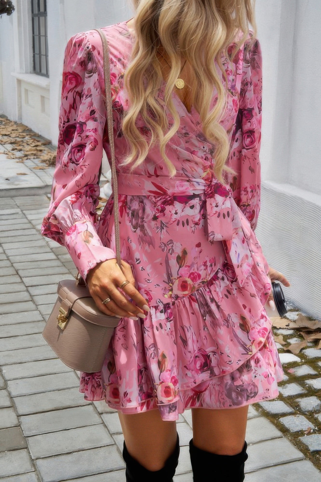 Ruffled Printed Surplice Long Sleeve Mini Dress - It's a Girly Place