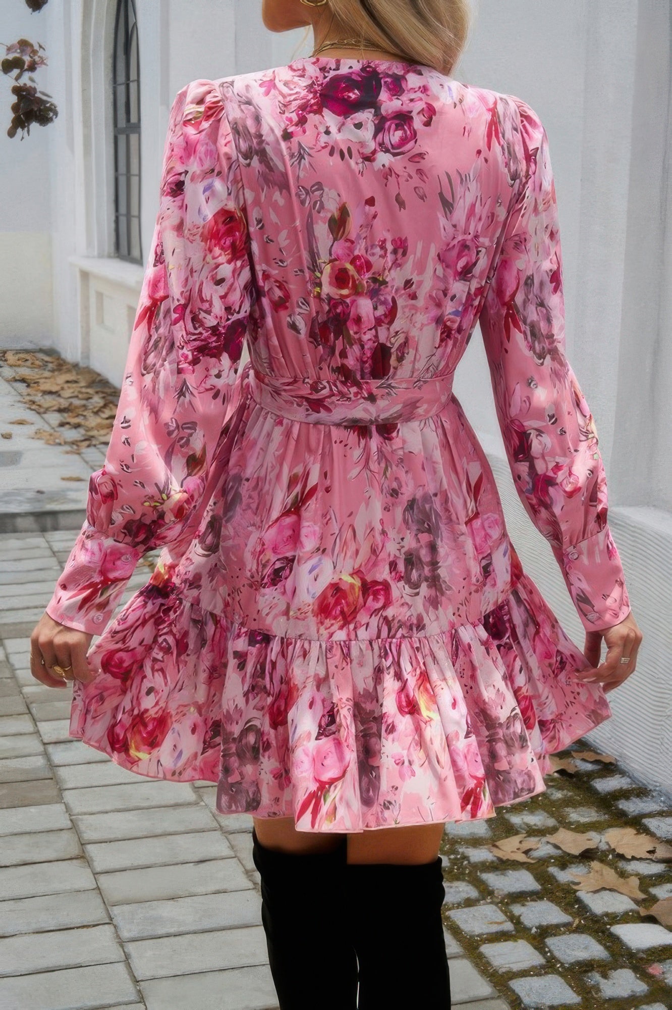 Ruffled Printed Surplice Long Sleeve Mini Dress - It's a Girly Place