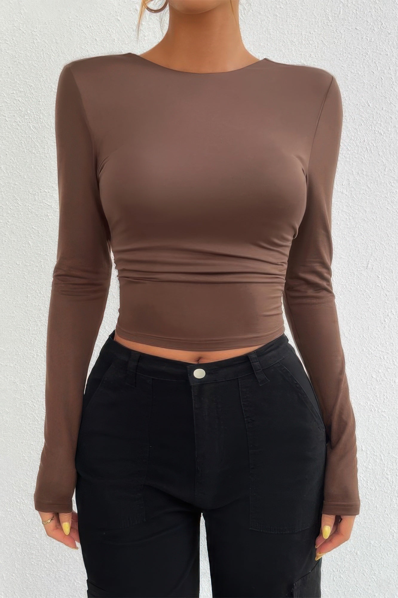 Plain Long Sleeve Open Back Slim Fit Top - It's a Girly Place