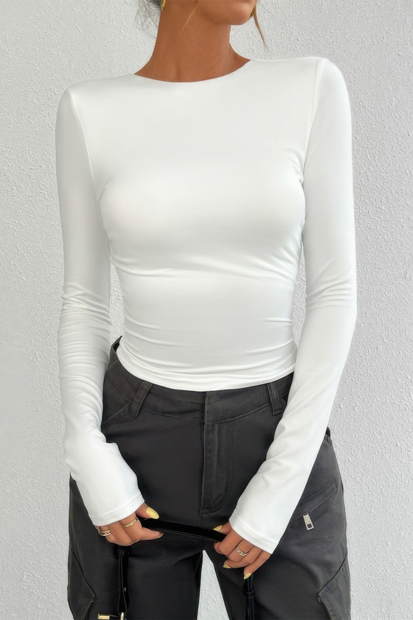 Plain Long Sleeve Open Back Slim Fit Top - It's a Girly Place