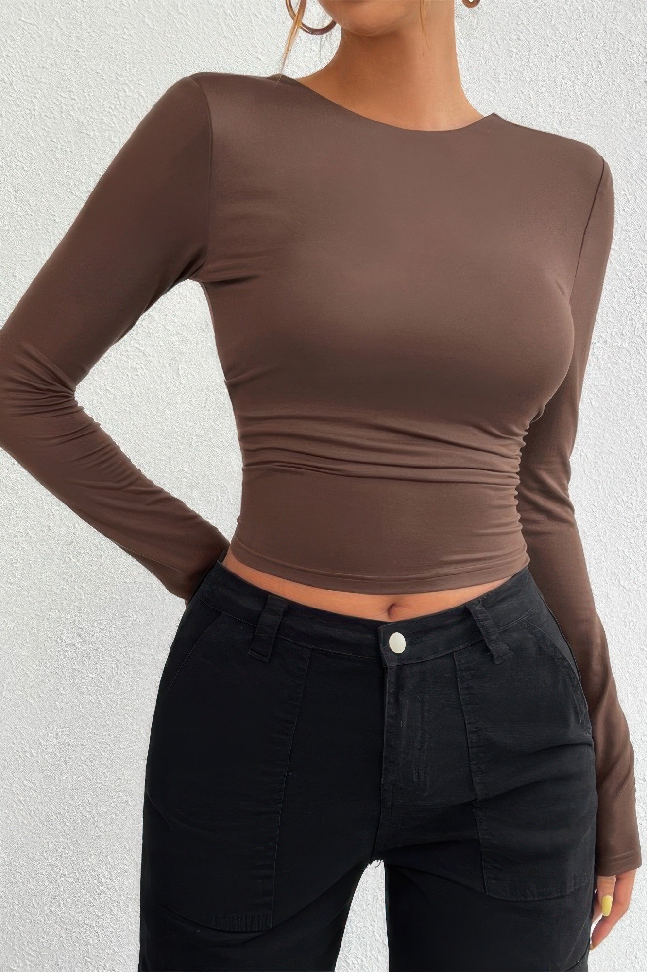 Plain Long Sleeve Open Back Slim Fit Top - It's a Girly Place