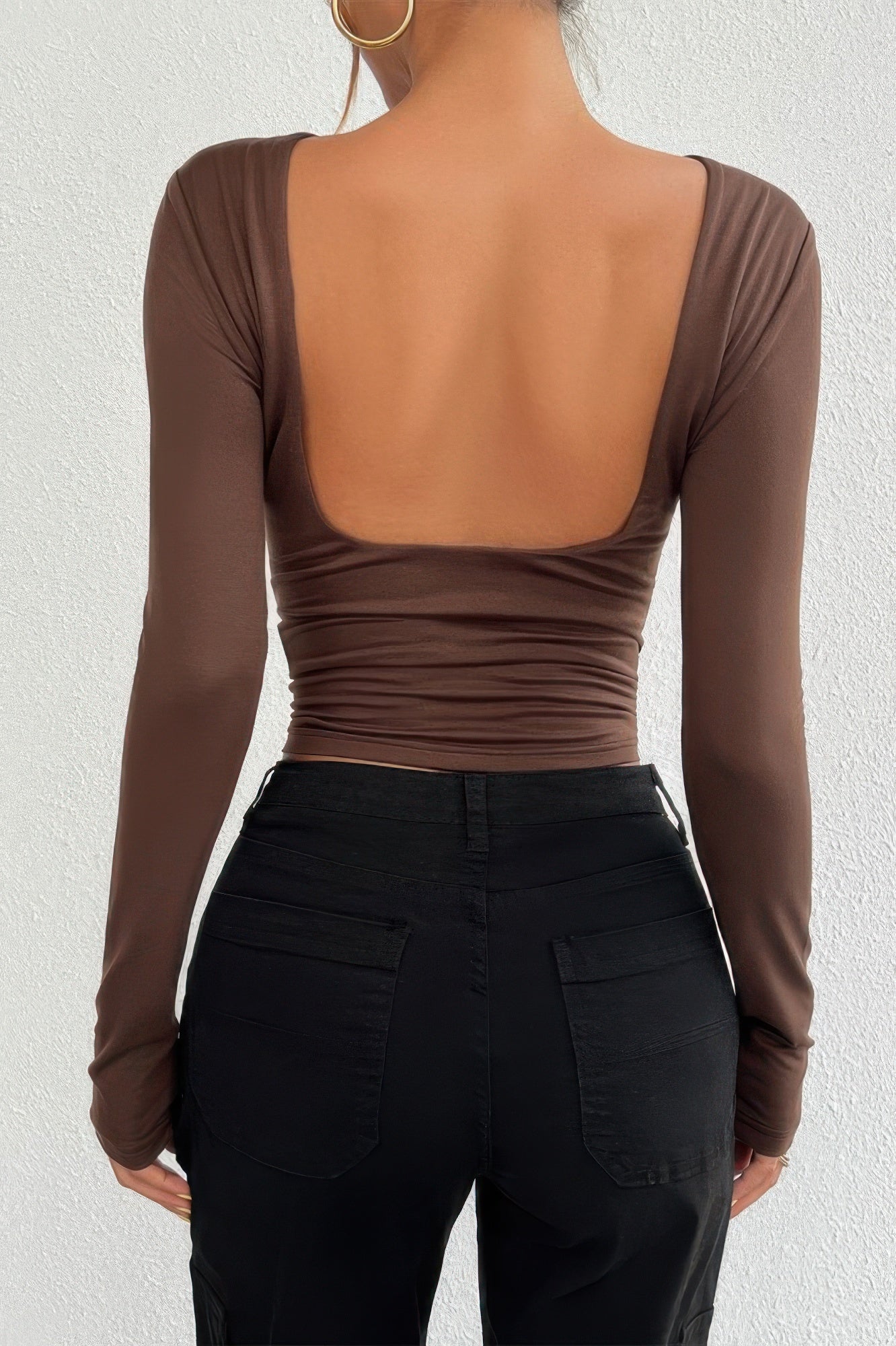 Plain Long Sleeve Open Back Slim Fit Top - It's a Girly Place