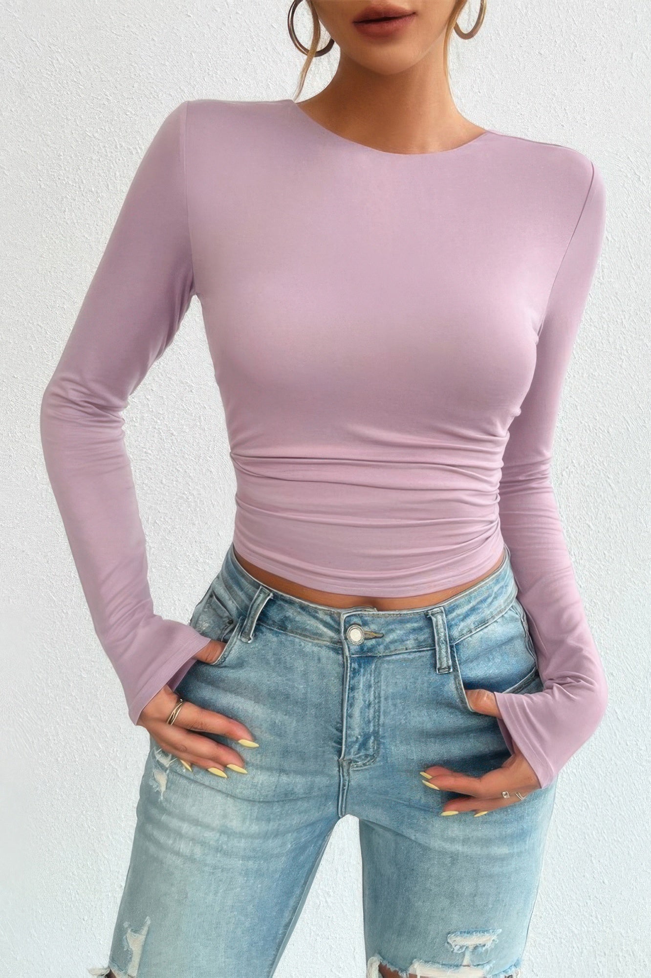 Plain Long Sleeve Open Back Slim Fit Top - It's a Girly Place