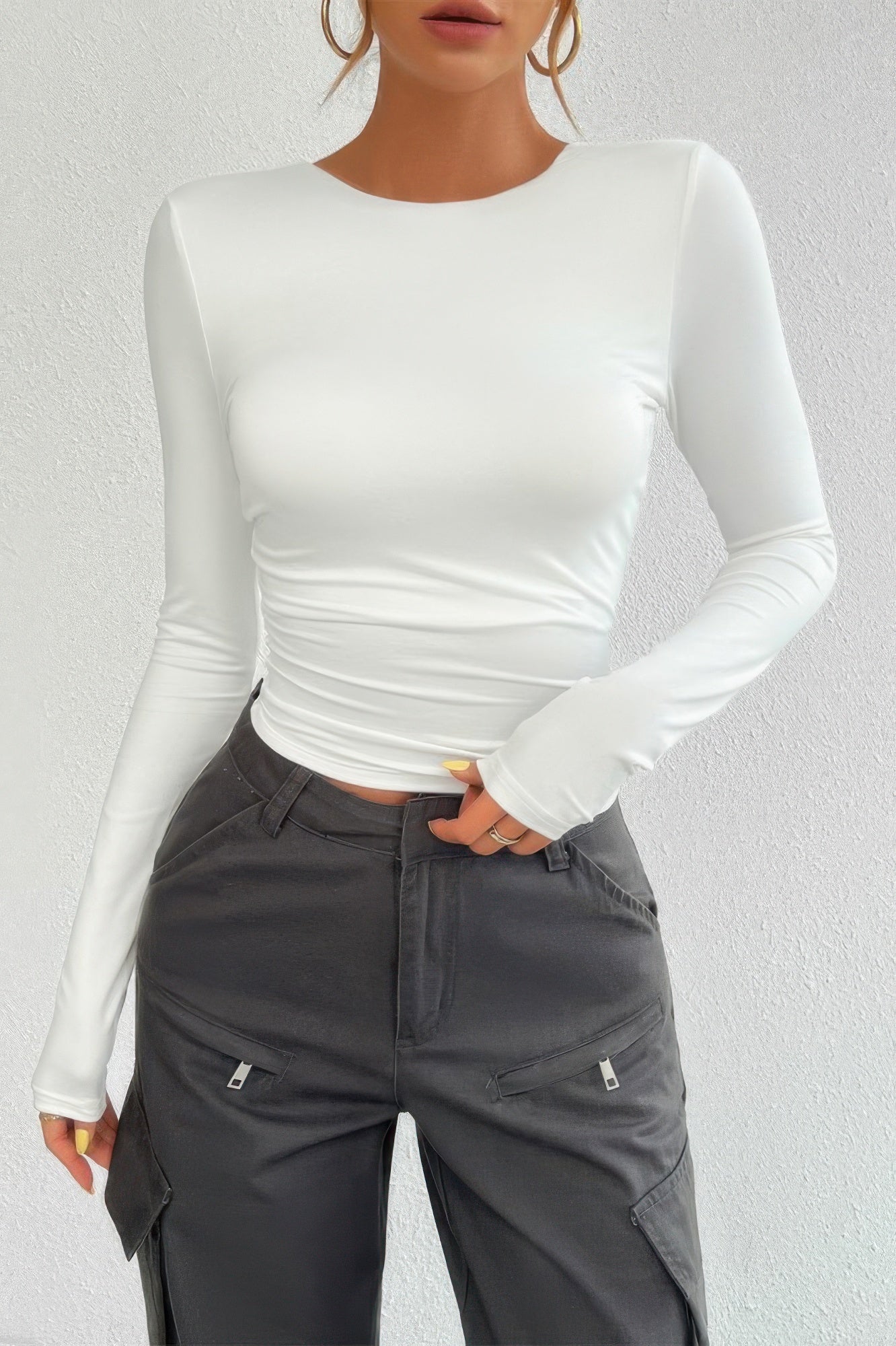 Plain Long Sleeve Open Back Slim Fit Top - It's a Girly Place