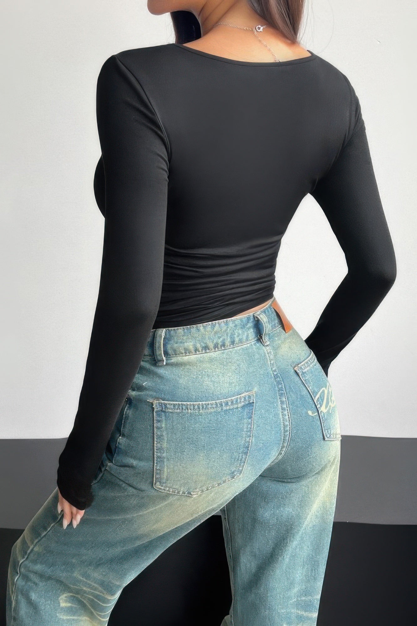Plain Ruched Square Neck Slim T Shirt - It's a Girly Place