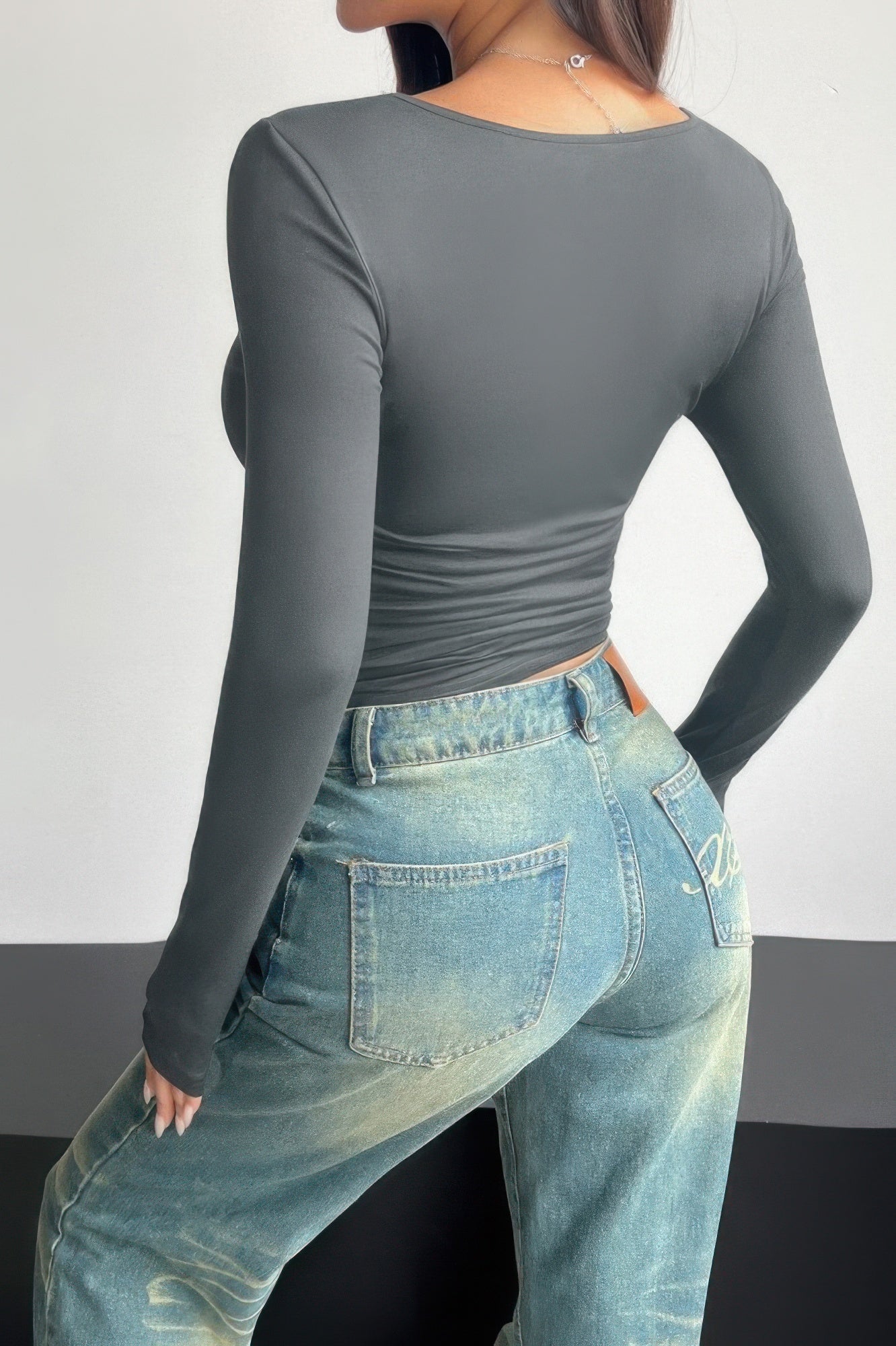 Plain Ruched Square Neck Slim T Shirt - It's a Girly Place