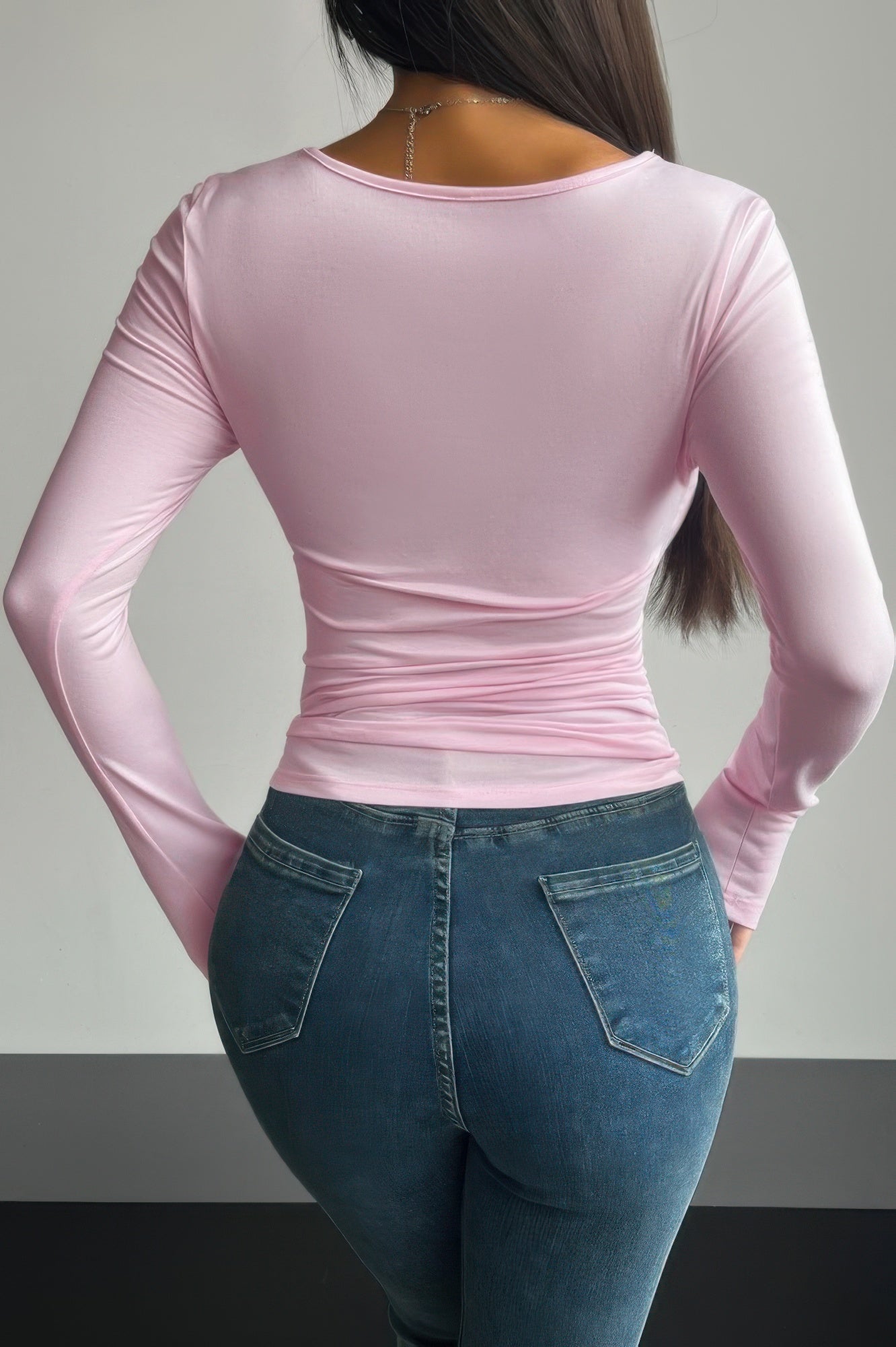 Plain Ruched Square Neck Slim T Shirt - It's a Girly Place