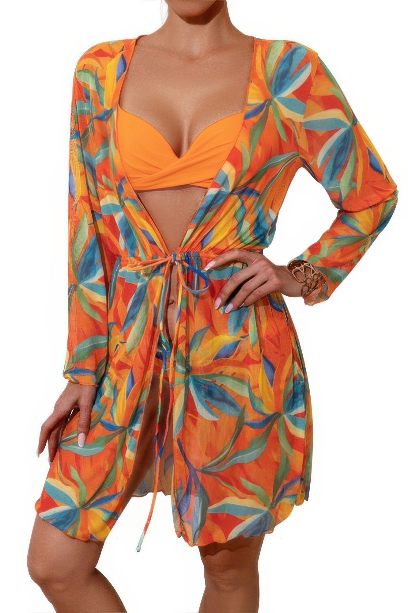 Leopard Print Bikini Kimono Three Pieces Swimsuit - It's a Girly Place
