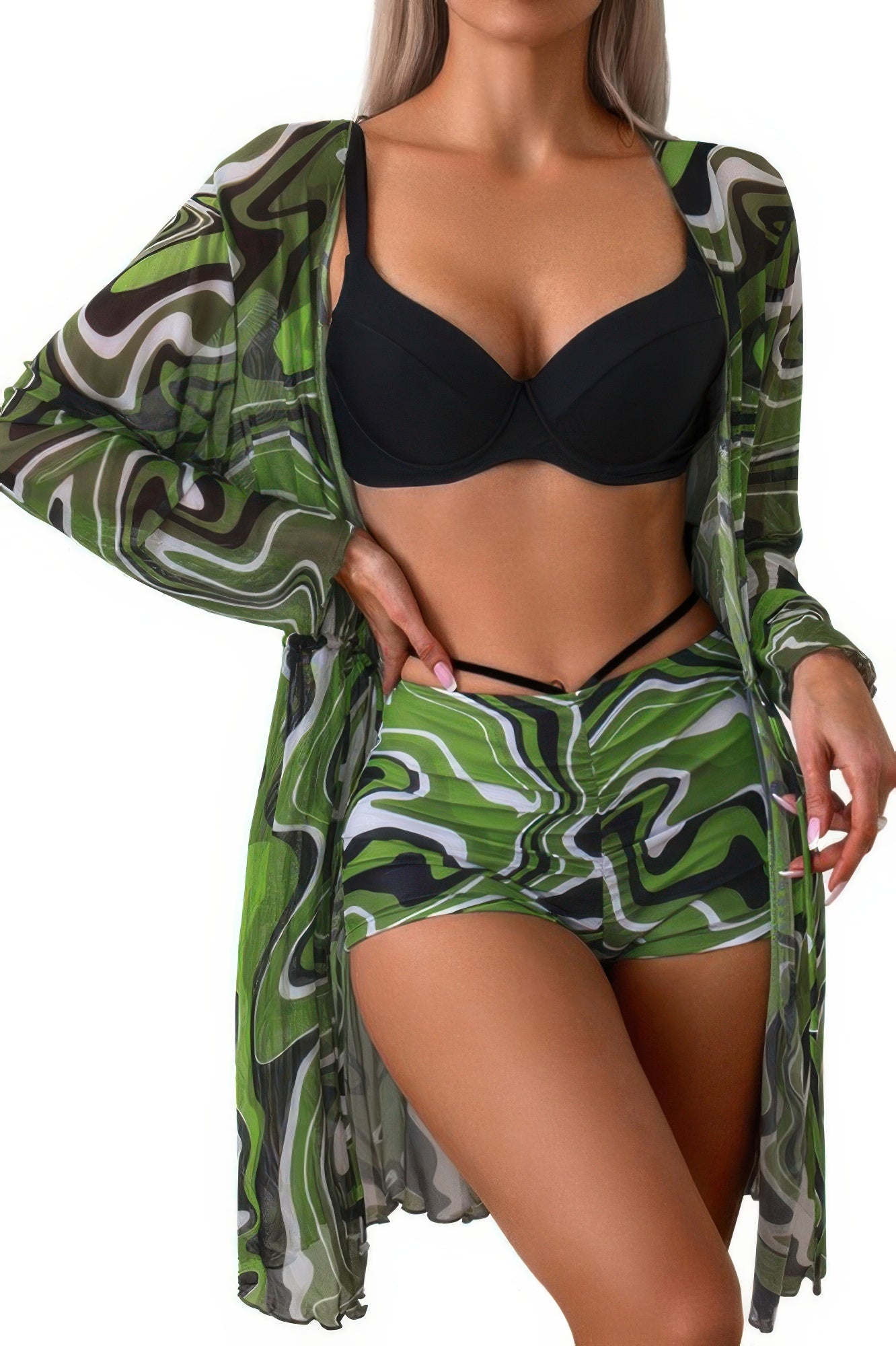 Three Piece Push Up High Waisted Kimono Swimsuit - It's a Girly Place