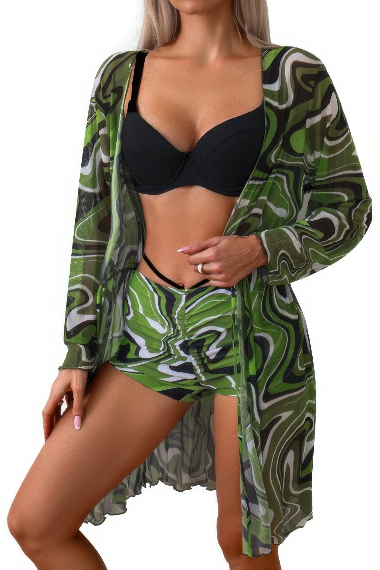 Three Piece Push Up High Waisted Kimono Swimsuit - It's a Girly Place