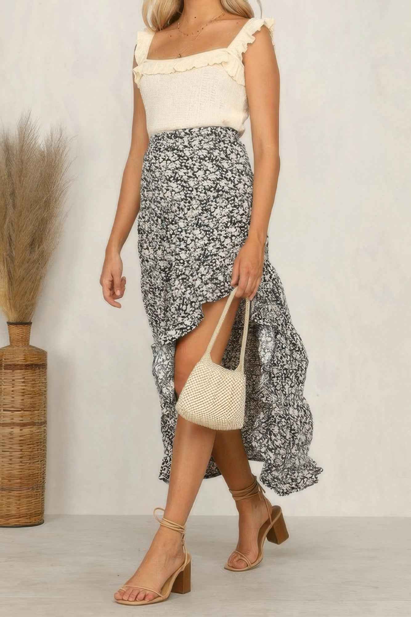 Polka Dot Ruffled Maxi Skirts