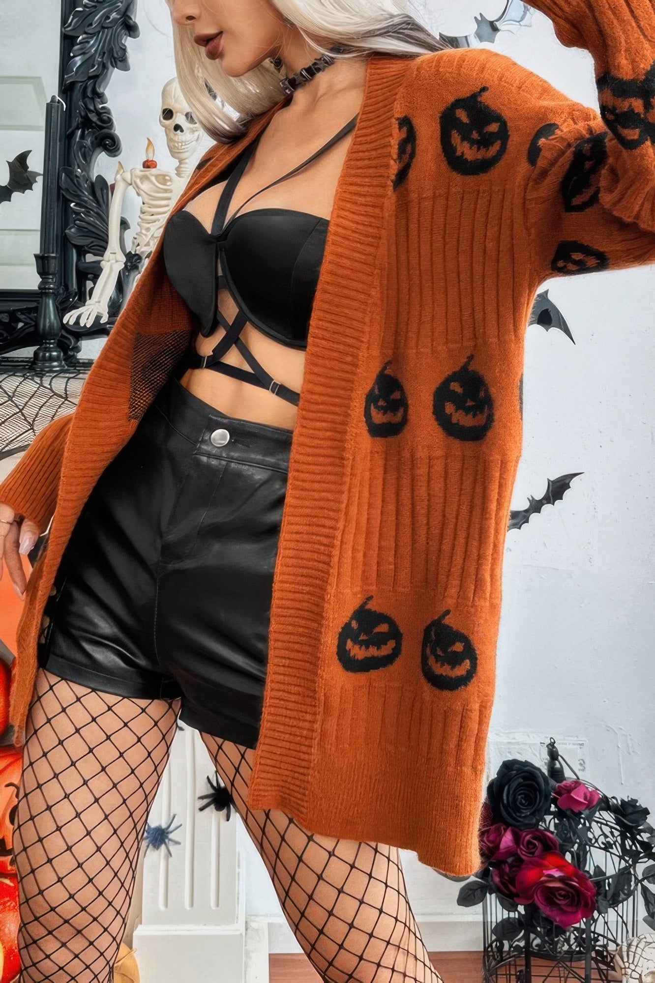 Pumpkin Print Open Front Long Sleeve Cardigan - It's a Girly Place