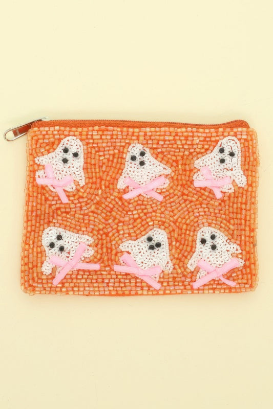 Ghost With Bow Seed Beaded Coin Bag - It's a Girly Place