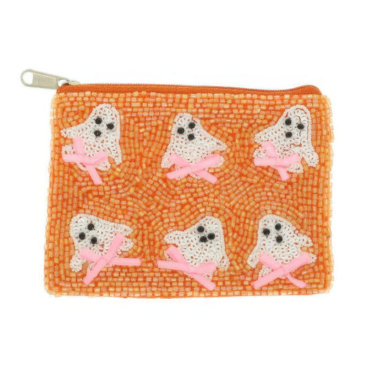 Ghost With Bow Seed Beaded Coin Bag - It's a Girly Place
