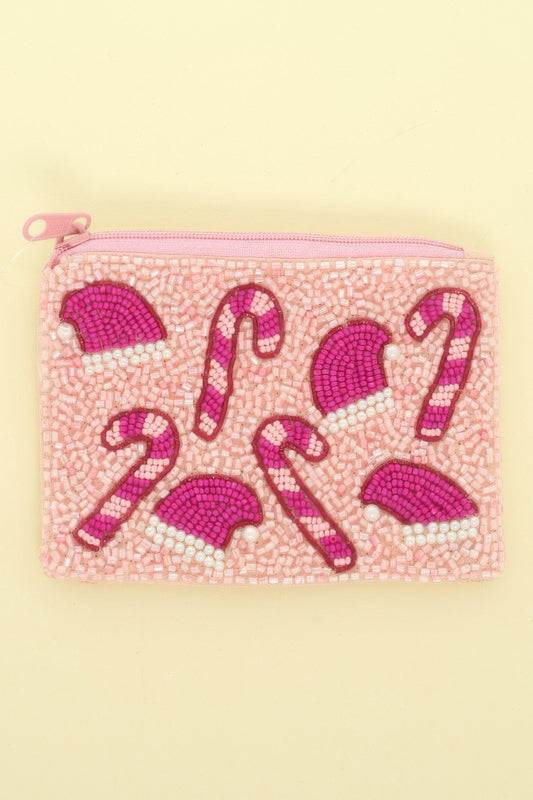 Candy Cane Santa Hat Seed Bead Coin Bag - It's a Girly Place